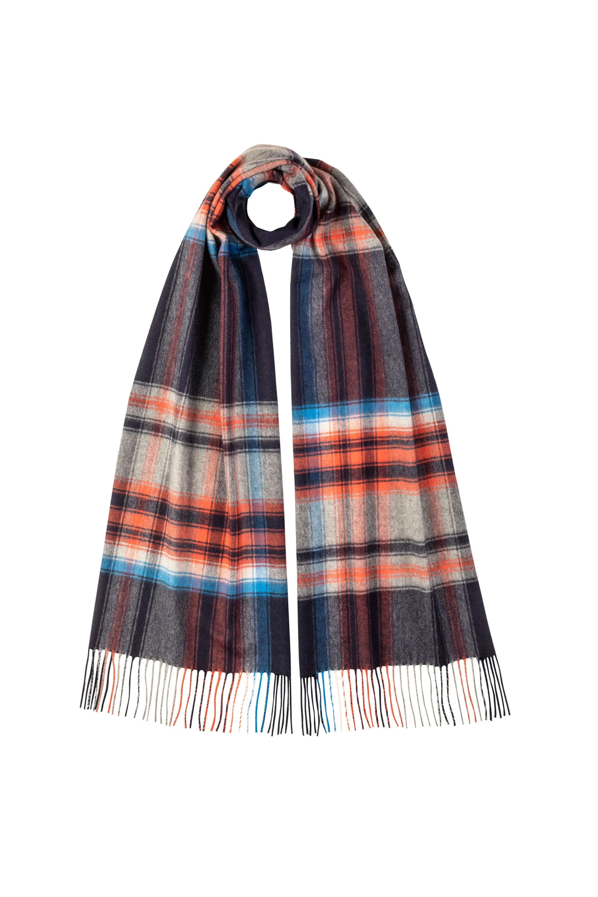 Wide Cashmere Navy Check Scarf - 1
