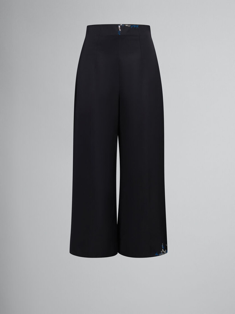 BLACK DUCHESSE SATIN TROUSERS WITH BEAD MENDING 1