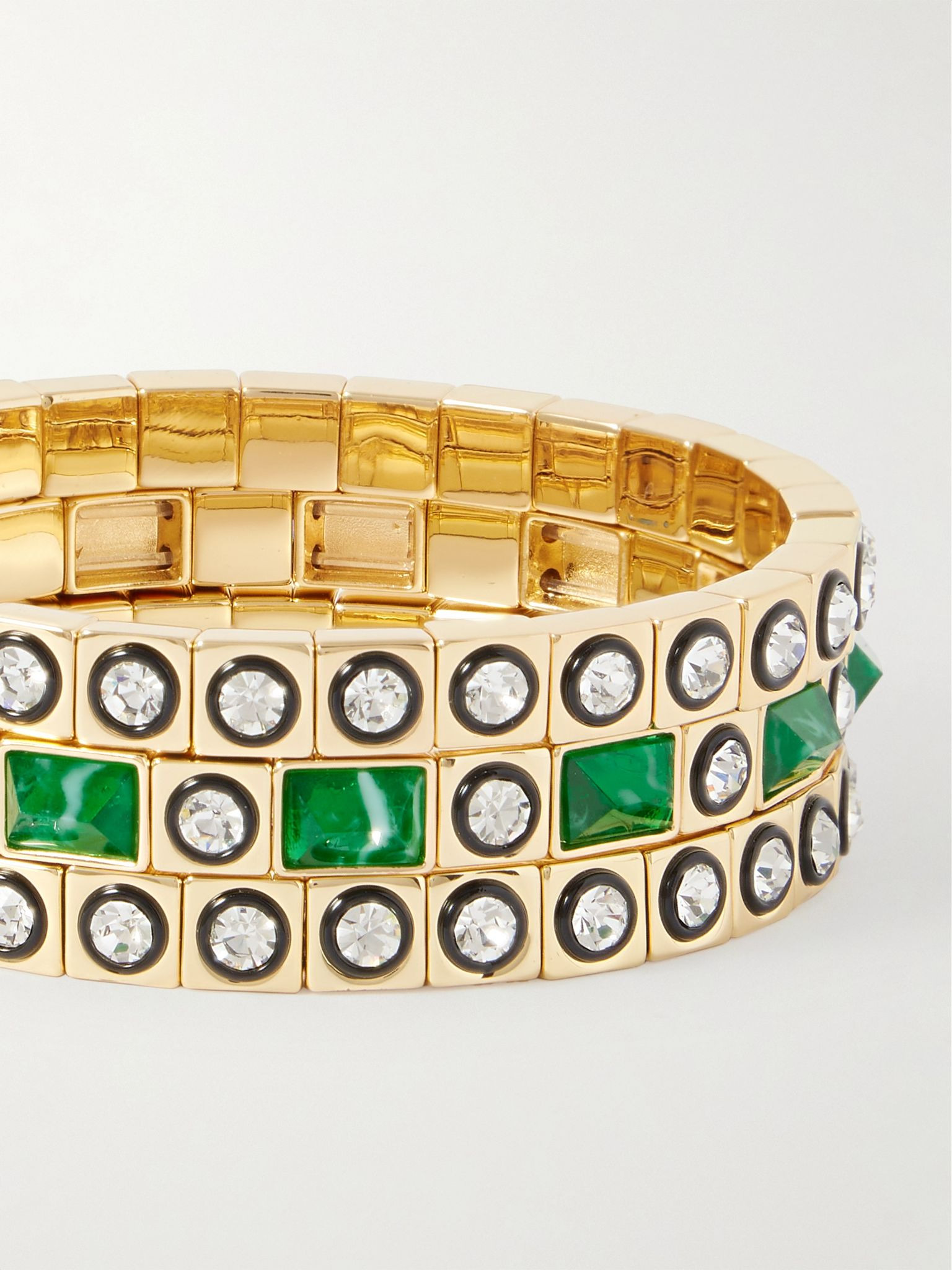 The Duchesse set of three gold-tone, enamel and cubic zirconia bracelets Green - 4