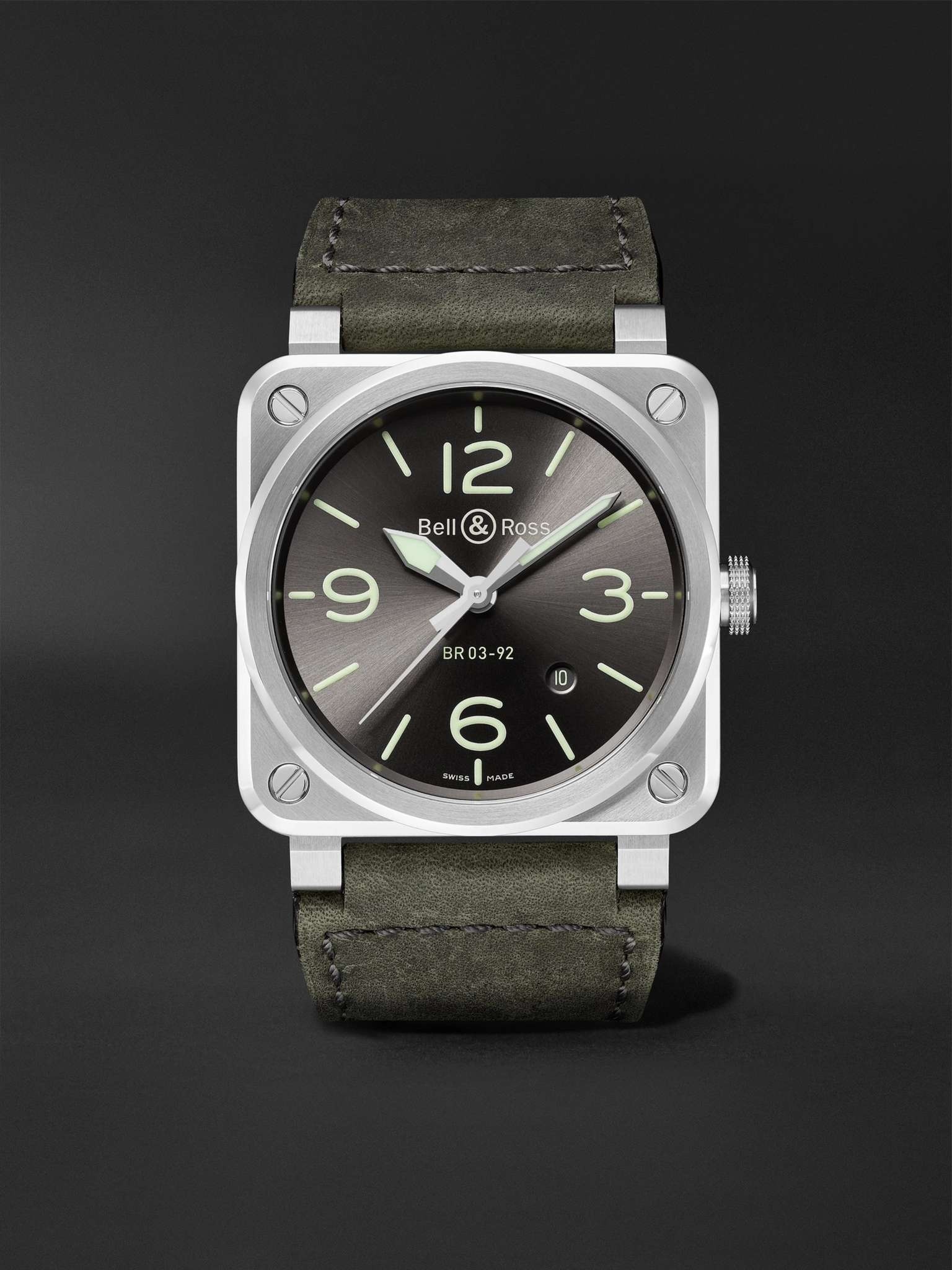 BR 03-92 Grey Lum Automatic 42mm Stainless Steel and Leather Watch, Ref. No. BR0392-GC3-ST/SCA - 1