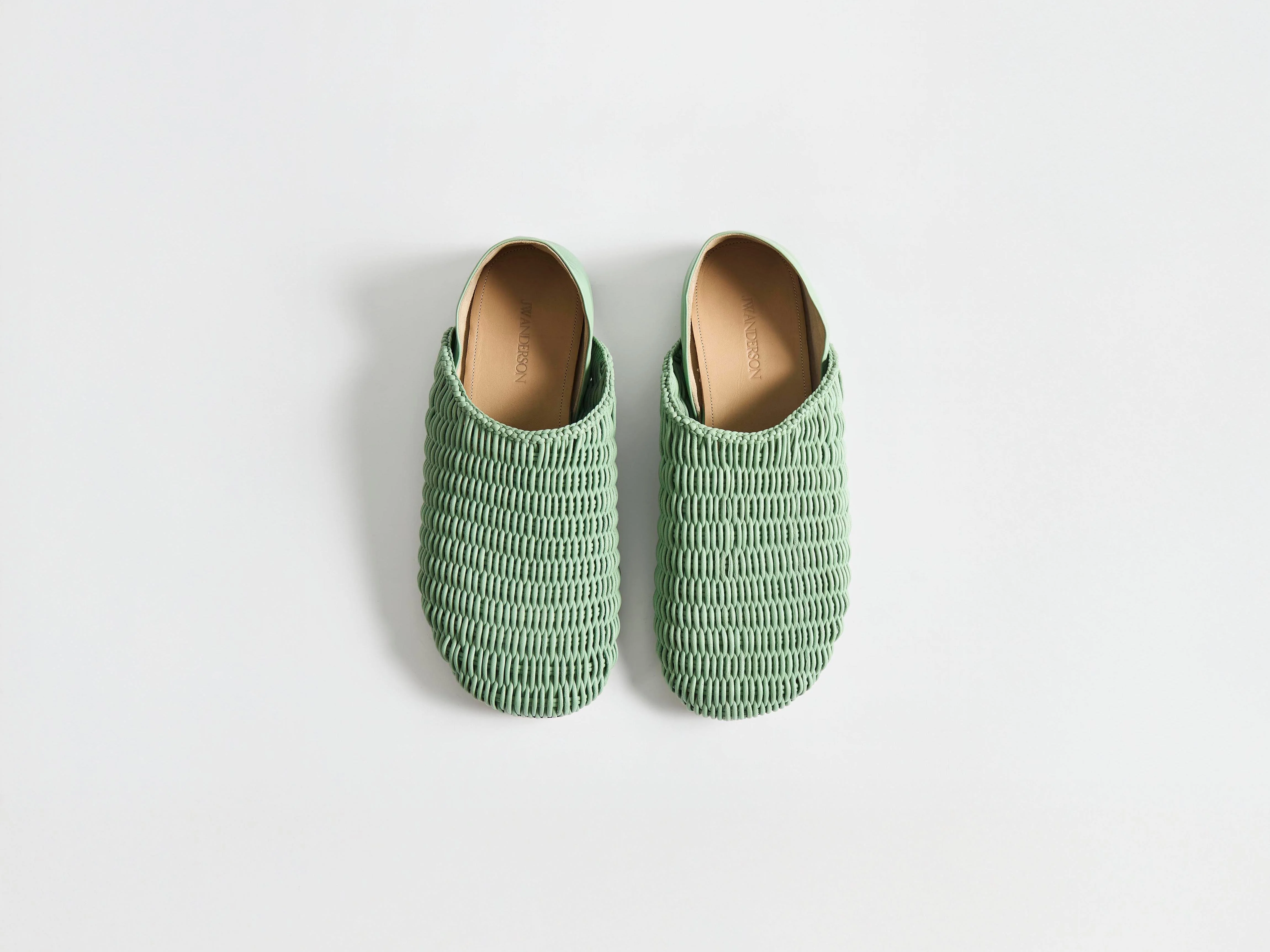 WOMENS SLIPPER MULES IN SAGE-GREEN WOVEN LEATHER - 1