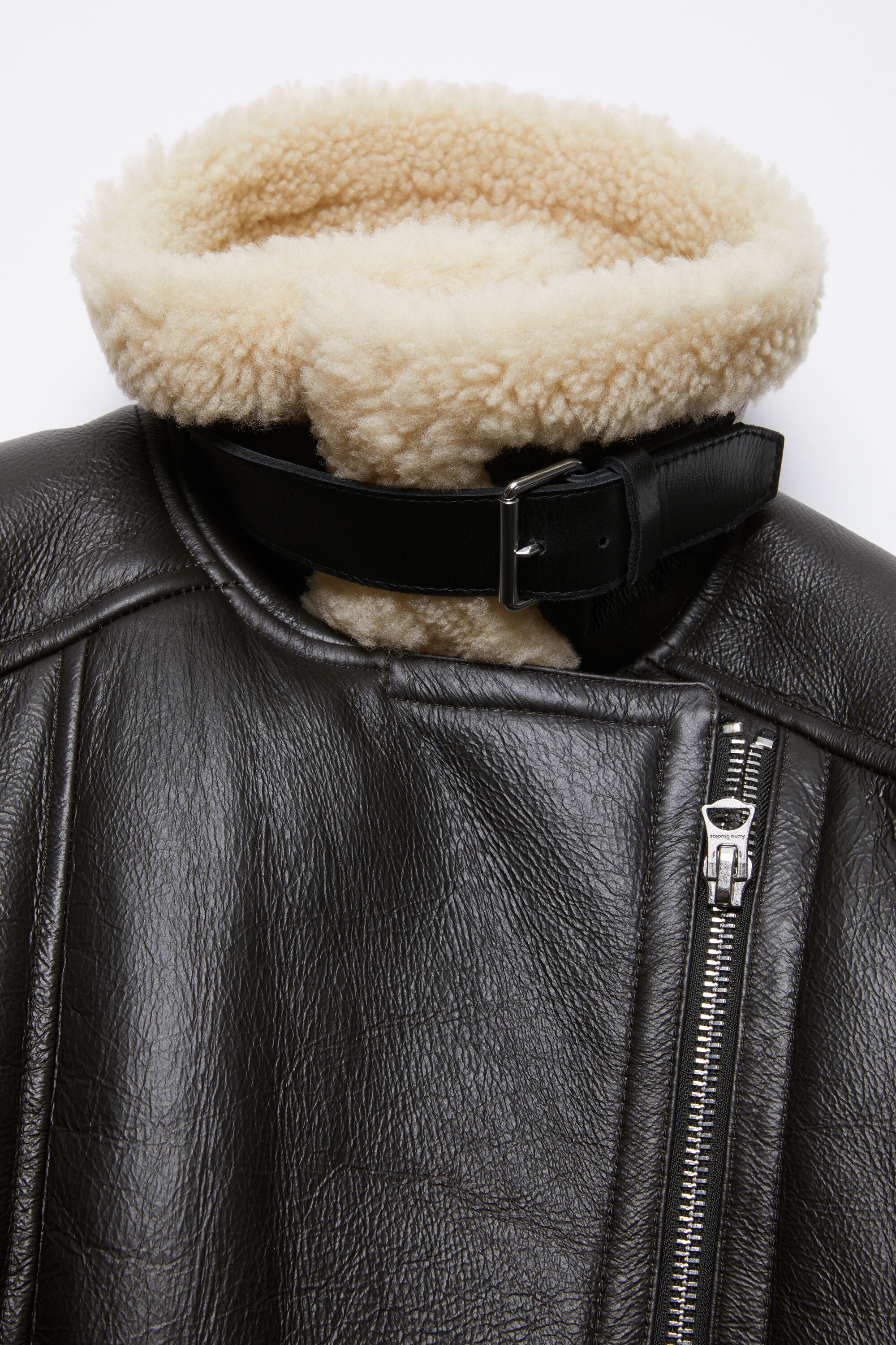 Leather shearling jacket - Dark brown/beige - 7