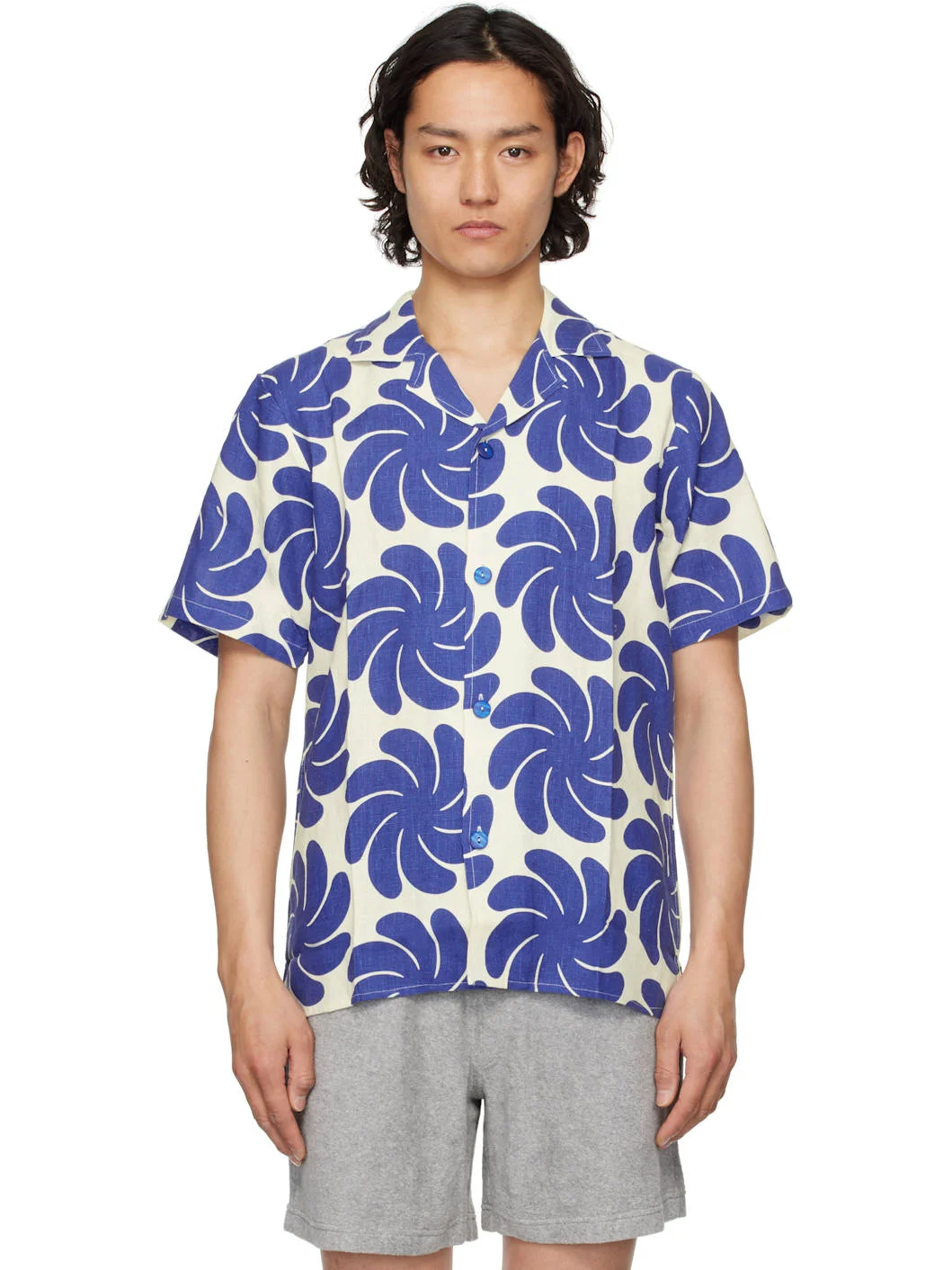 Blue & Off-White Nebula Cuba Linen Shirt - 1