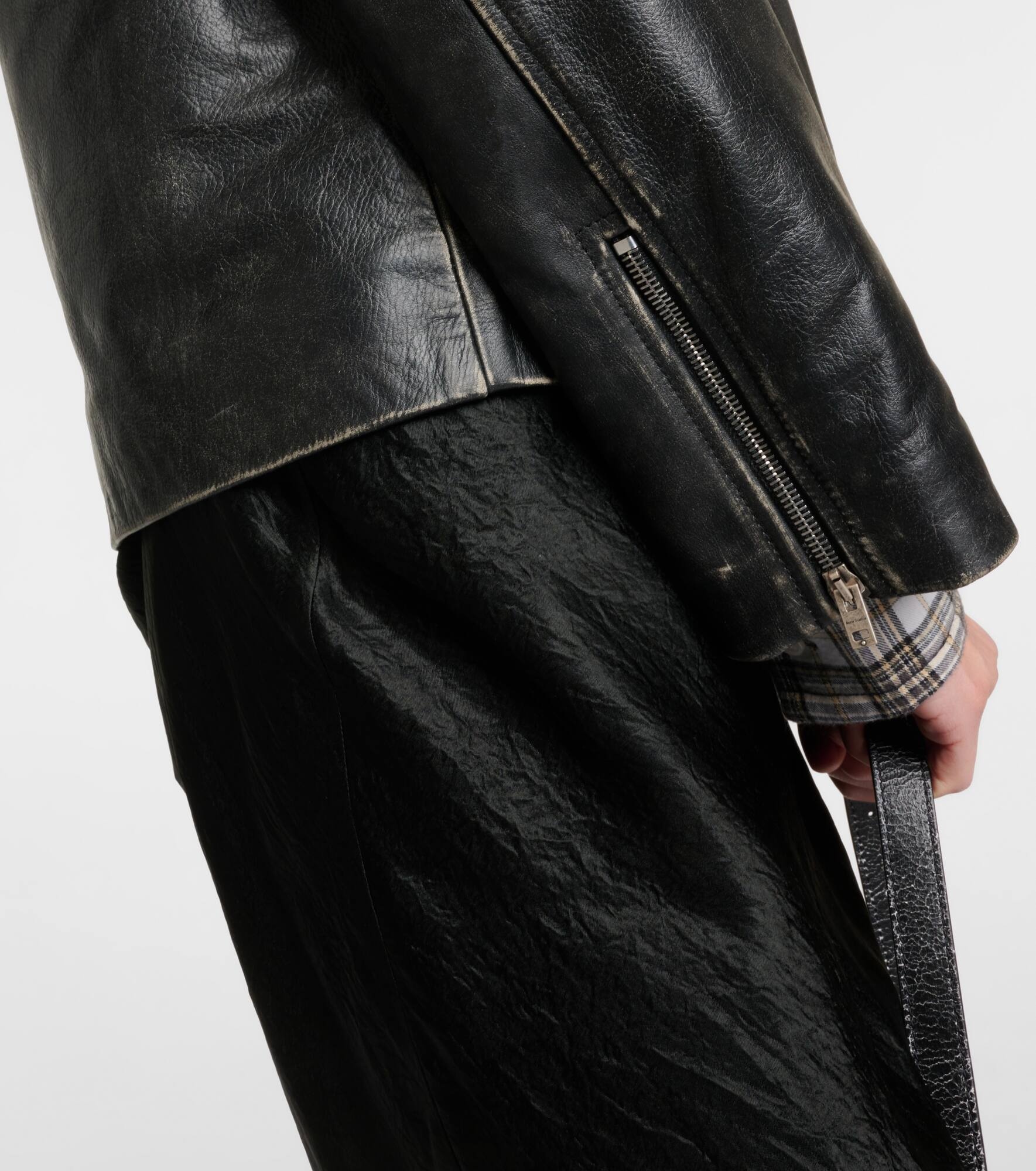 Distressed leather biker jacket - 5