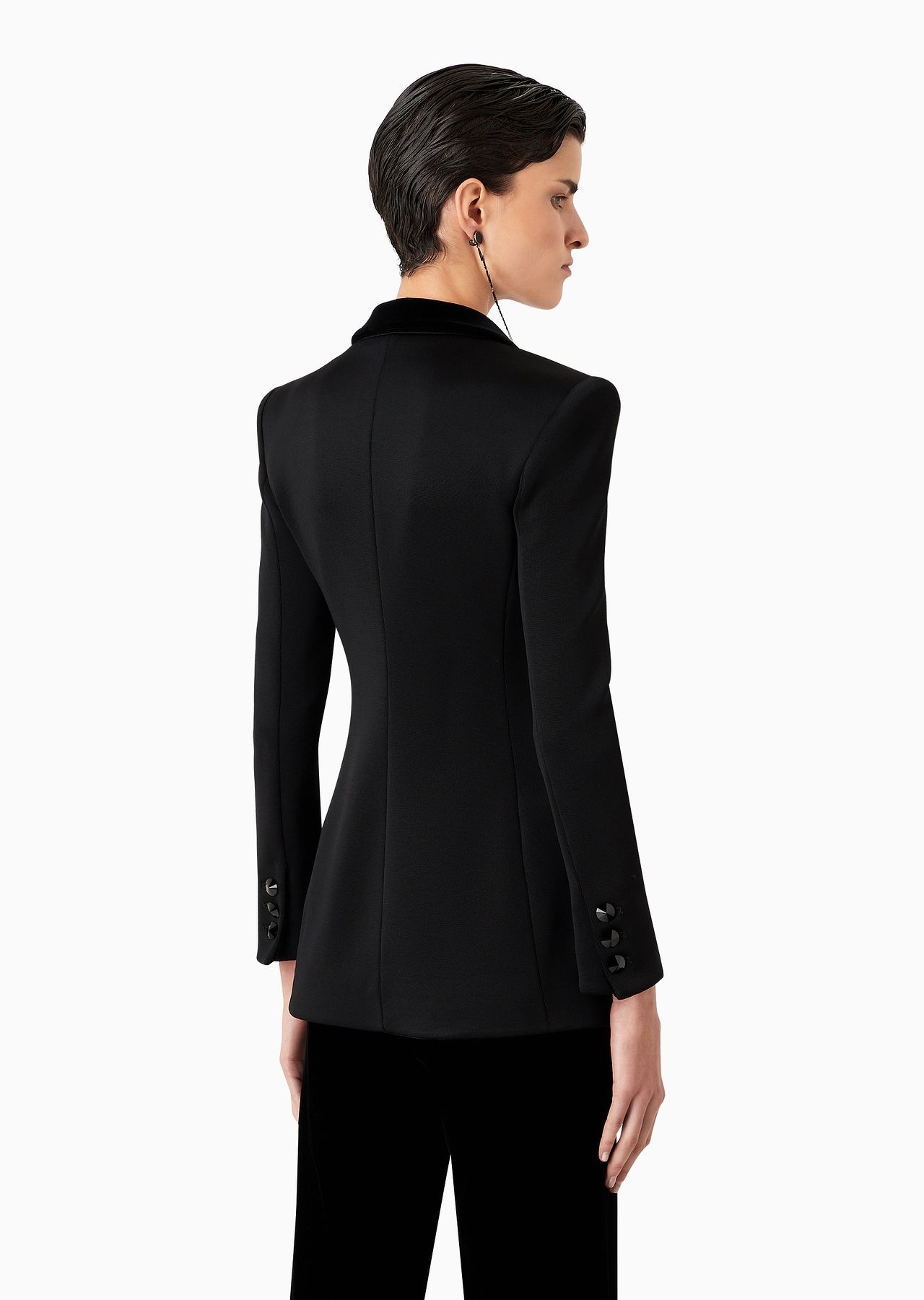Single-breasted jacket in double jersey and velvet with embroidery - 3
