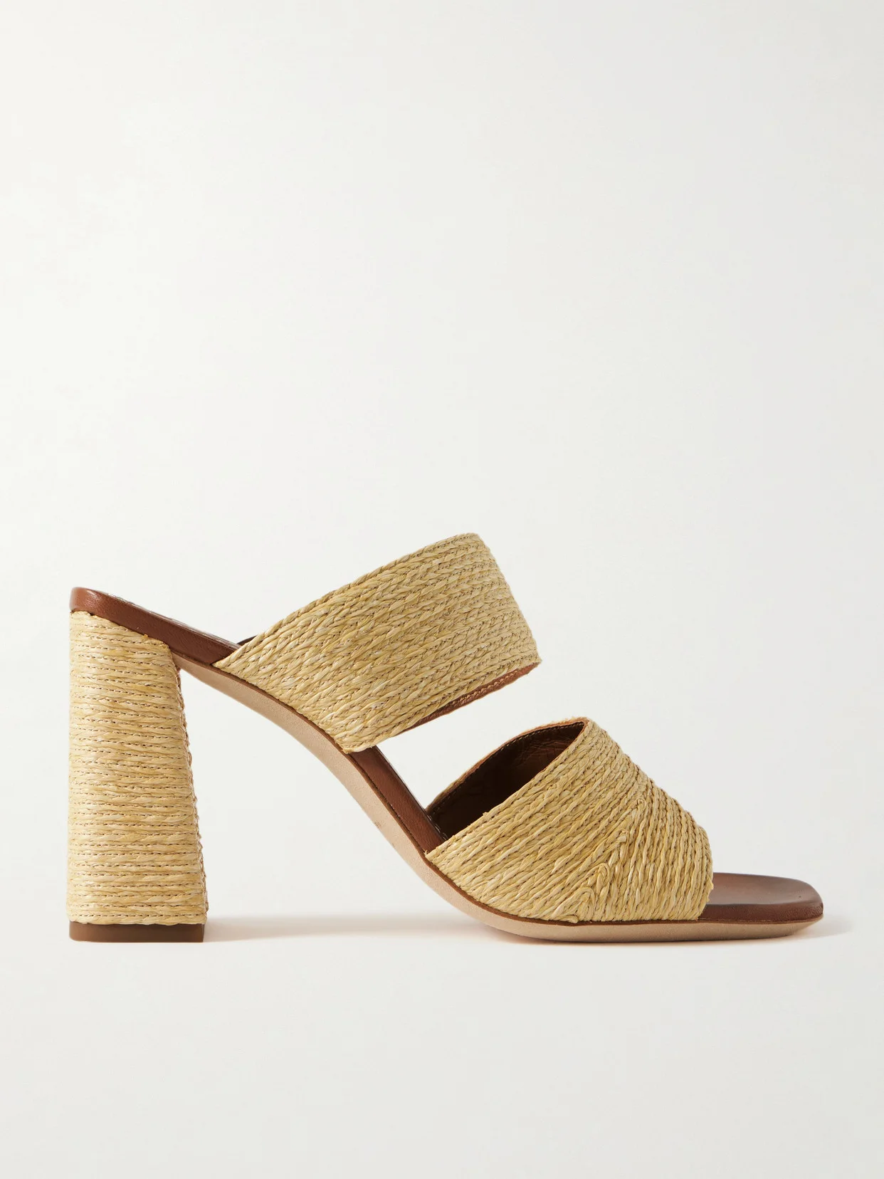Skylar Leather-trimmed Raffia Sandals - 1