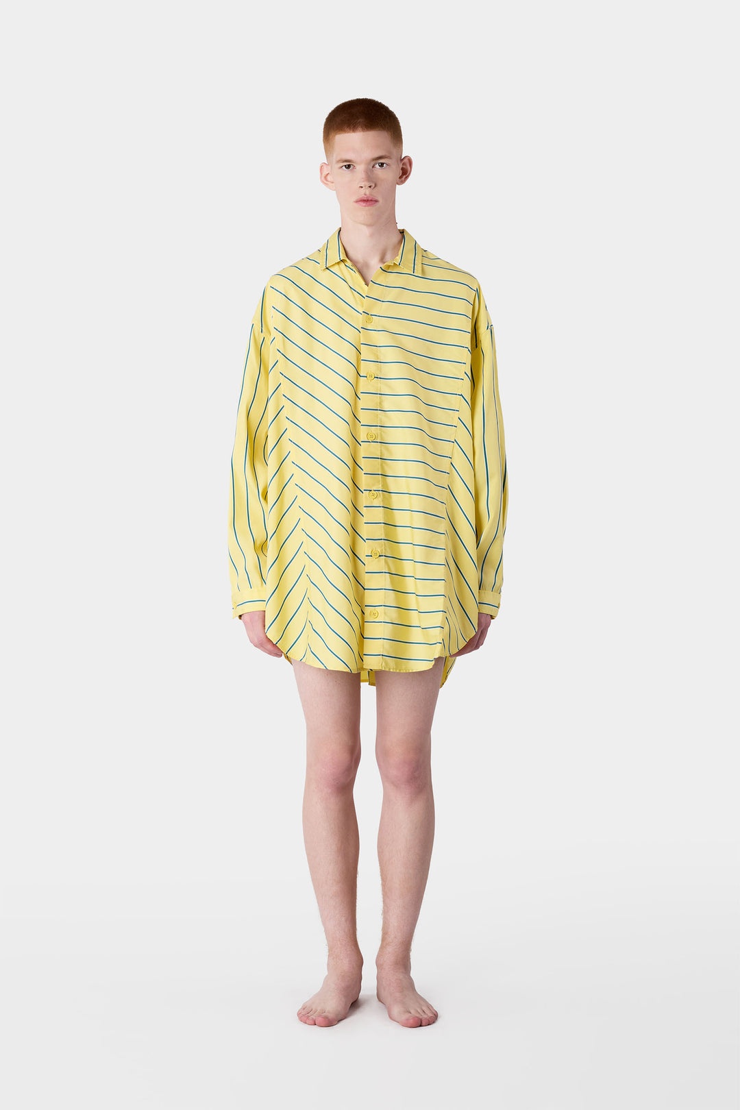MEGA OVER SHIRT W/ CUTS / yellow stripes - 5