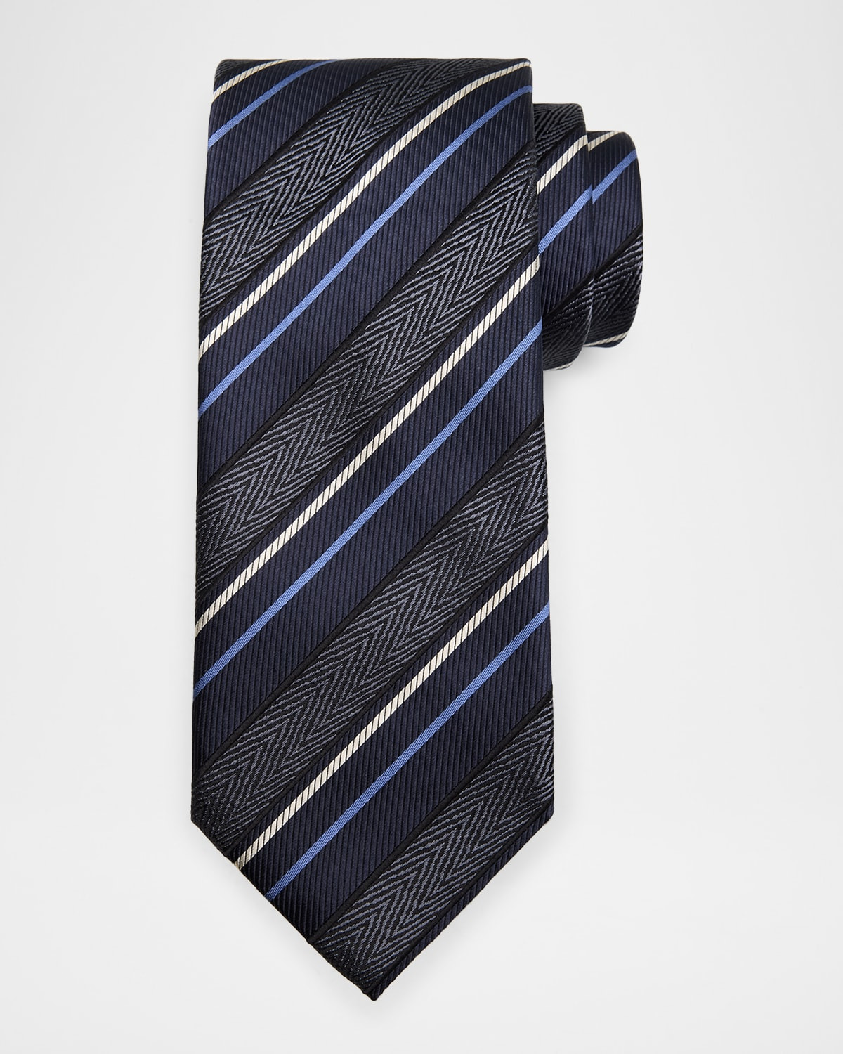 Men's Silk and Cotton Regimental Stripe Tie - 1