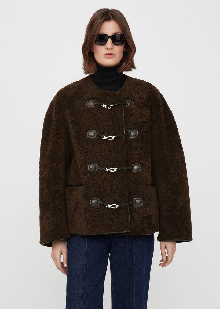 Teddy shearling clasp jacket saddle brown - 3