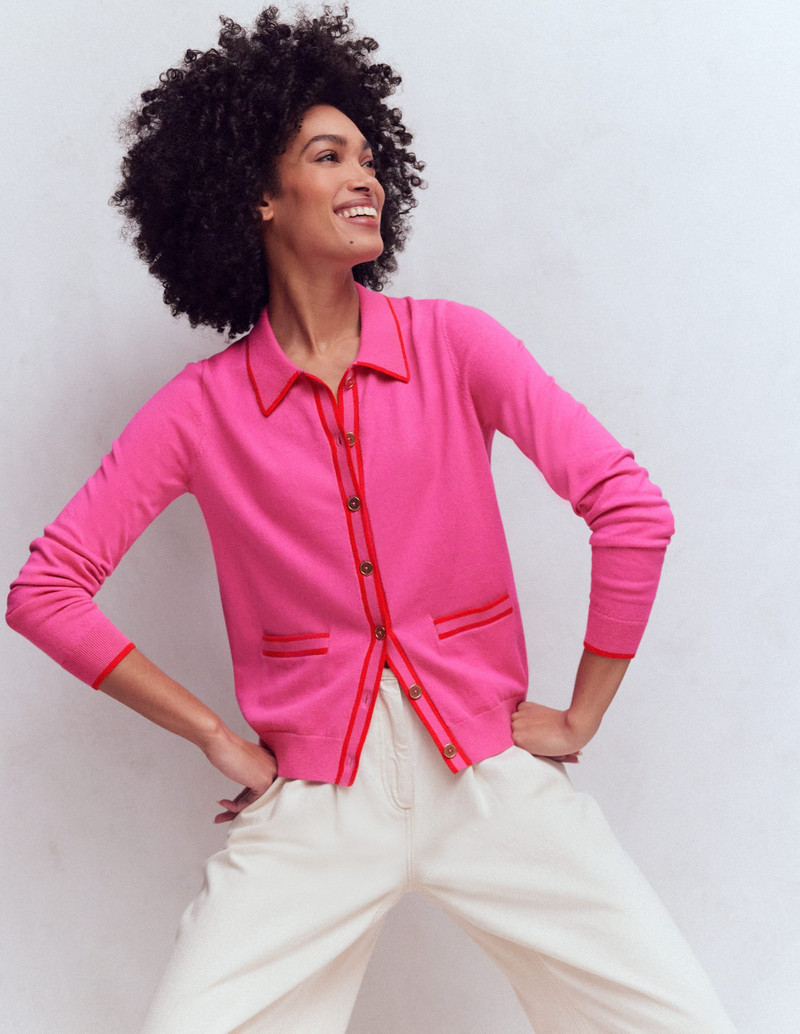 Liz Knitted Collared Cardigan-Pink Punch 3