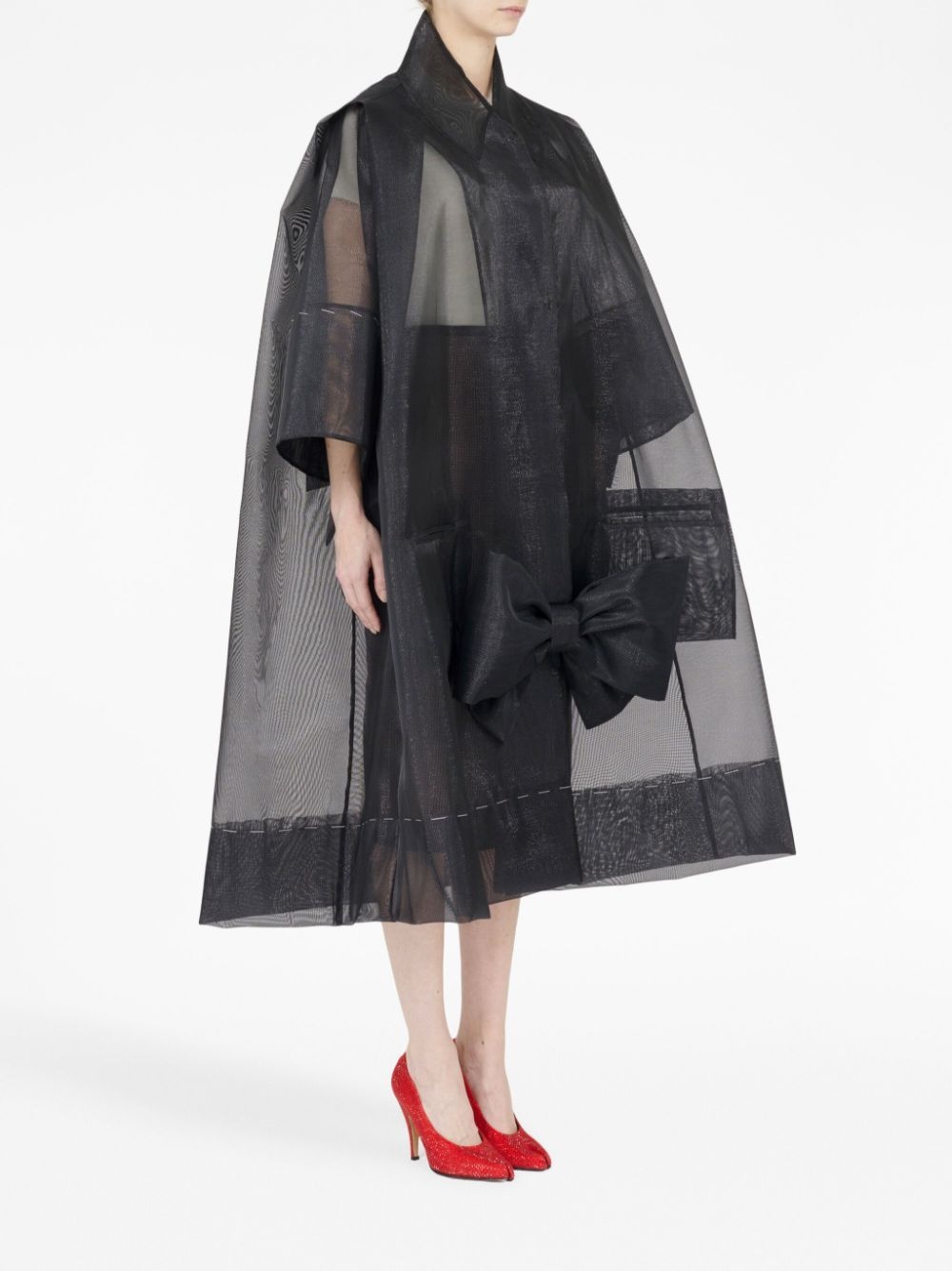 bow semi-sheer oversized coat - 3