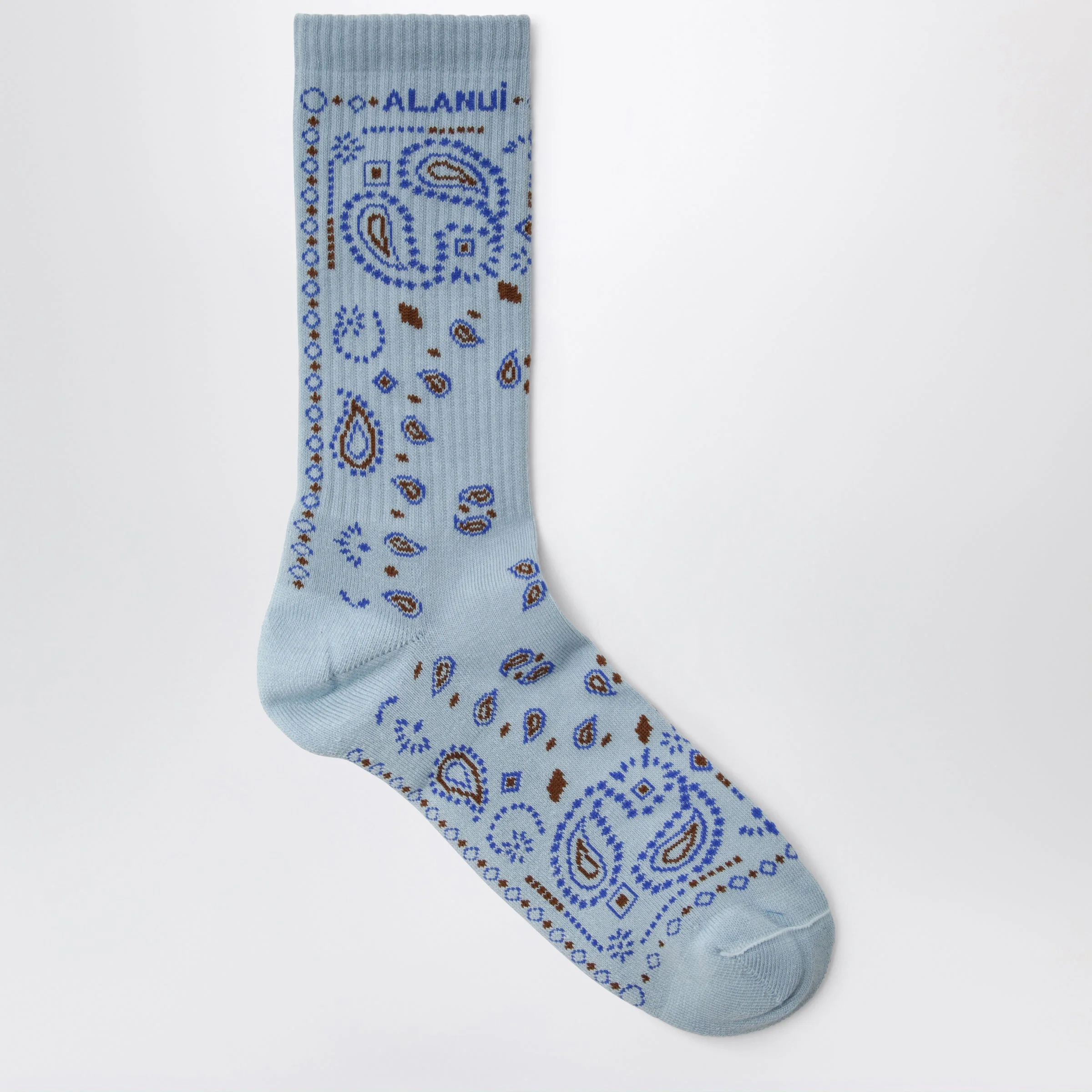 Dust blue cotton-blend bandana-pattern socks - 1