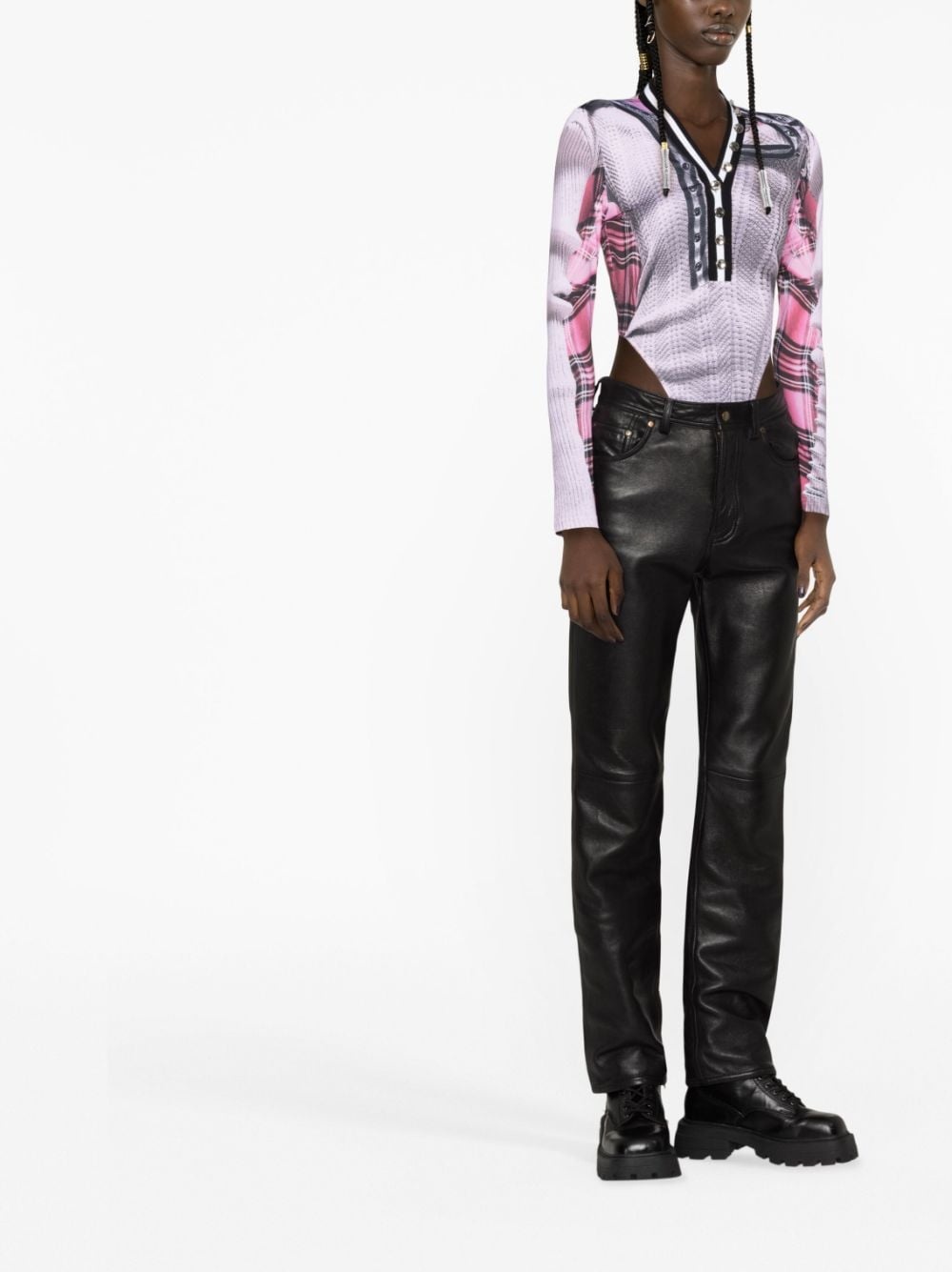 graphic-print long-sleeved bodysuit - 4
