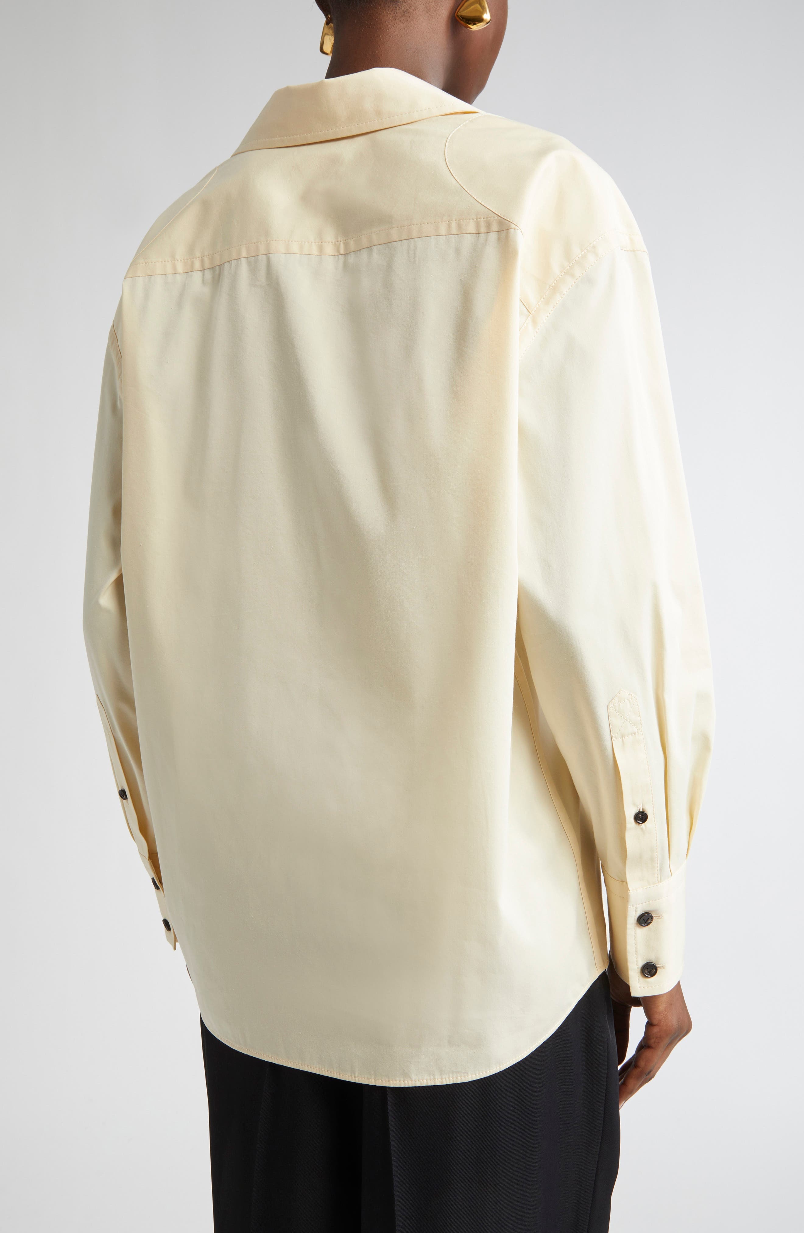 Bottega Veneta Match Detail Cotton & Silk Button-Up Shirt in 7098 Parchment at Nordstrom - 2