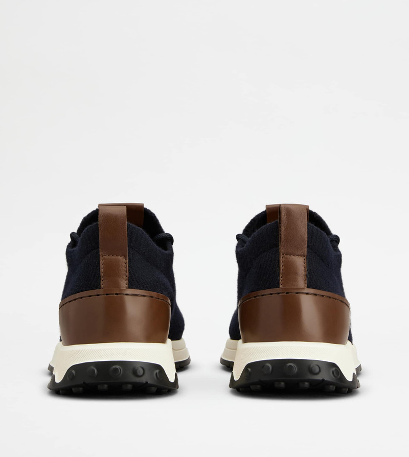 SOCK SNEAKERS IN FABRIC AND LEATHER - BLUE, BROWN 3