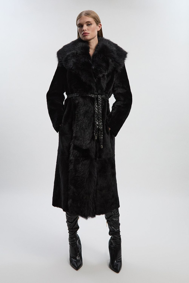 Reversible Shearling & Leather Belted Maxi Coat 1