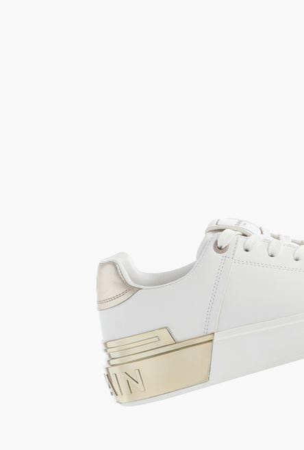White calfskin and metallic gold leather B-Court sneakers - 7
