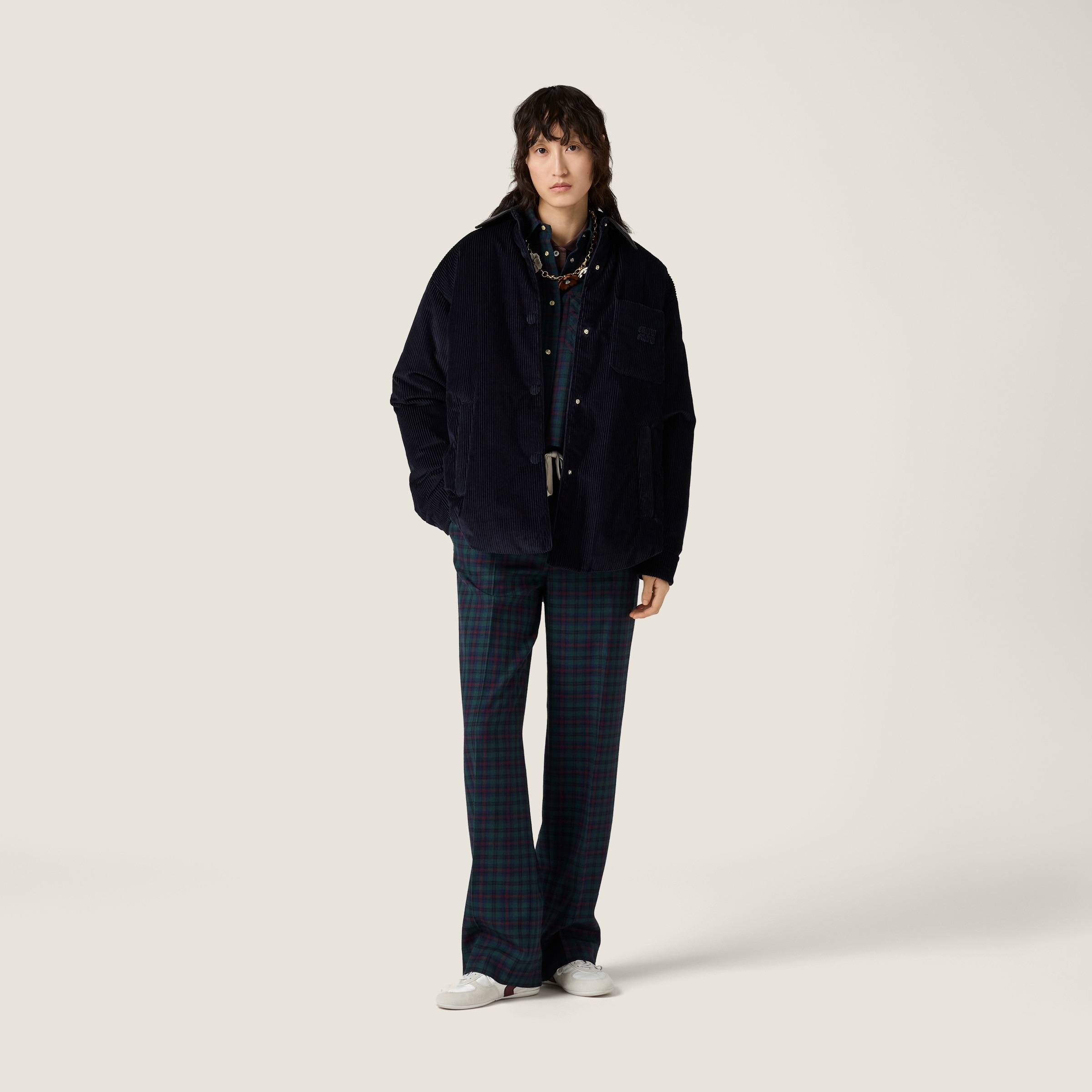 Corduroy and nappa leather down jacket - 2