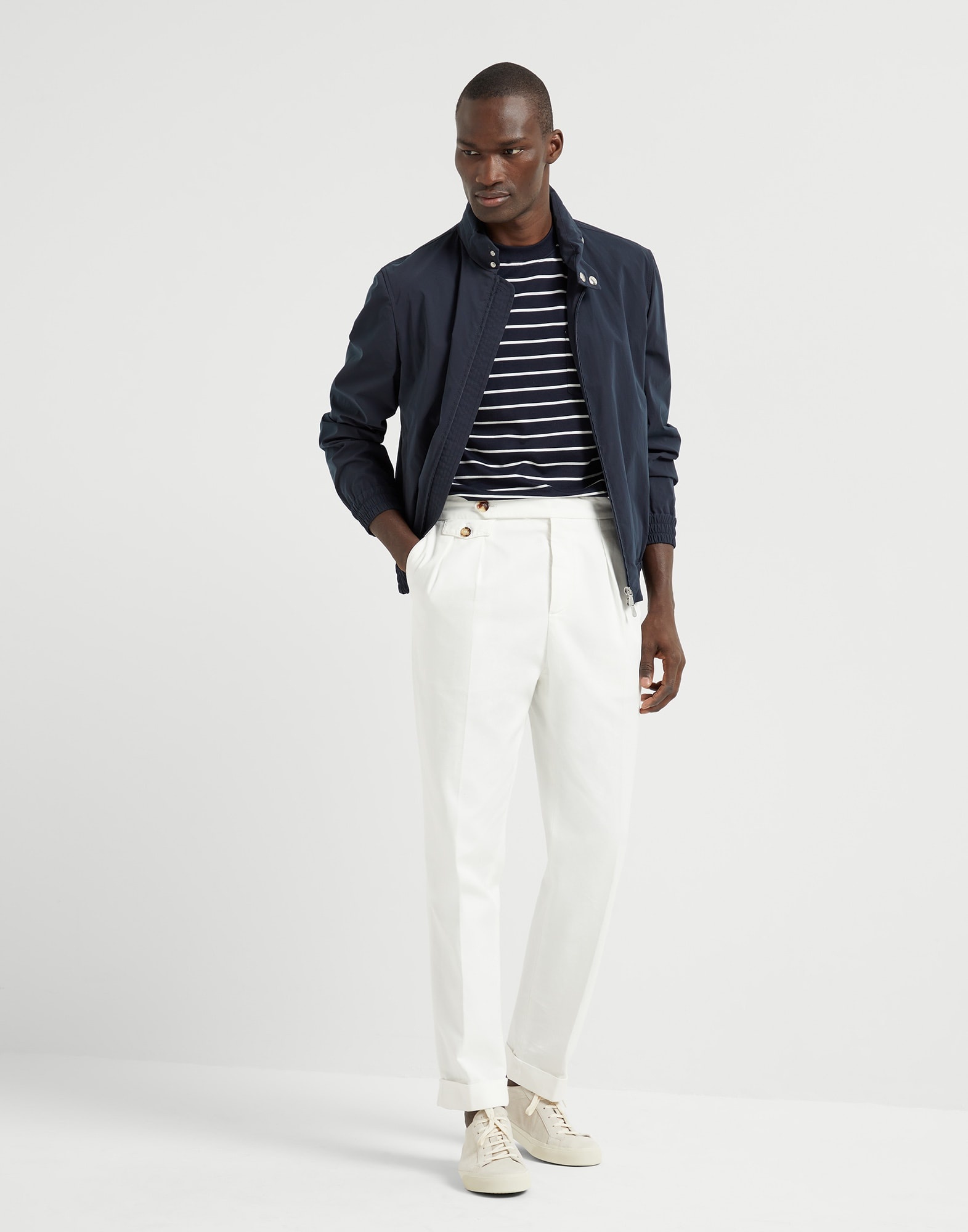 Silk and cotton striped jersey crew neck T-shirt with chest pocket - 5