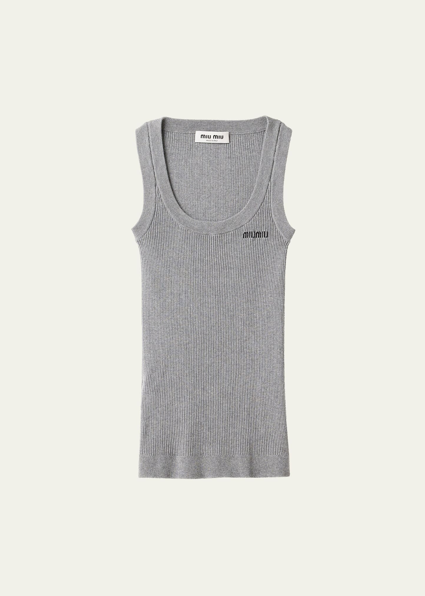 Scoop-Neck Rib Knit Cotton Tank Top - 1