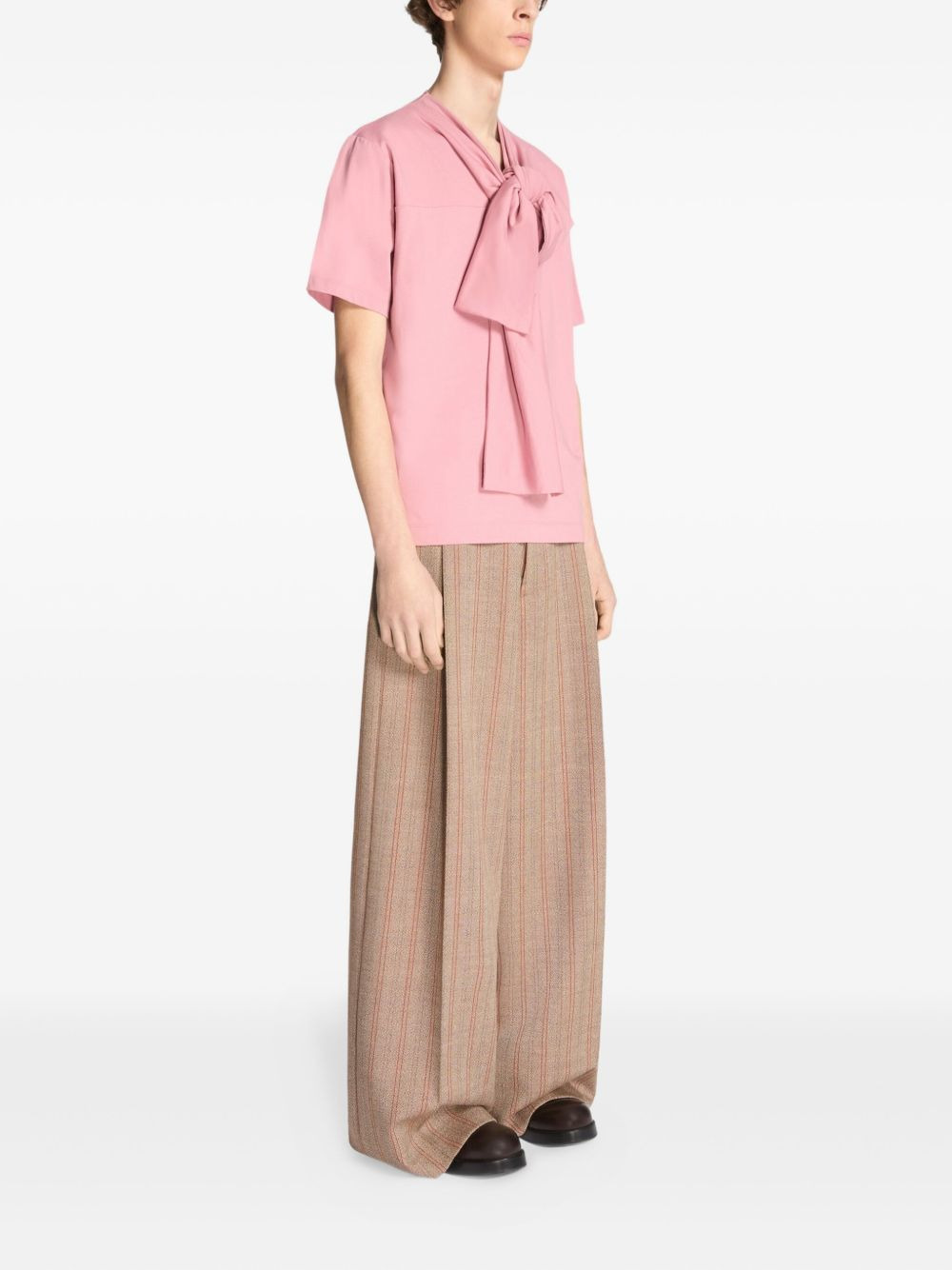 bow neck cotton T-shirt - 3