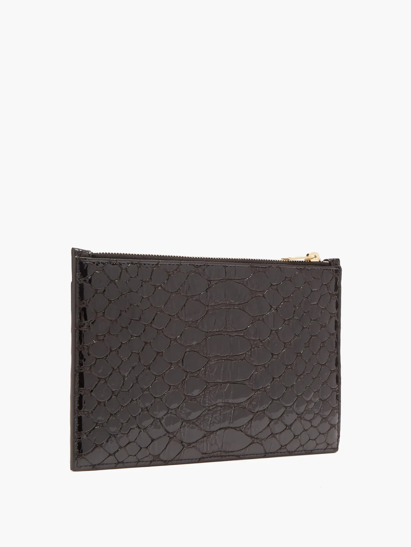 Python-embossed monogram black leather pouch - 4