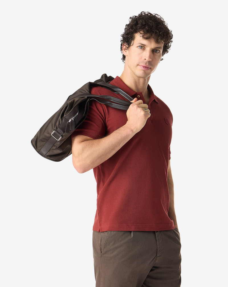 CORNELIANI Burgundy button-up cotton pique polo shirt outlook