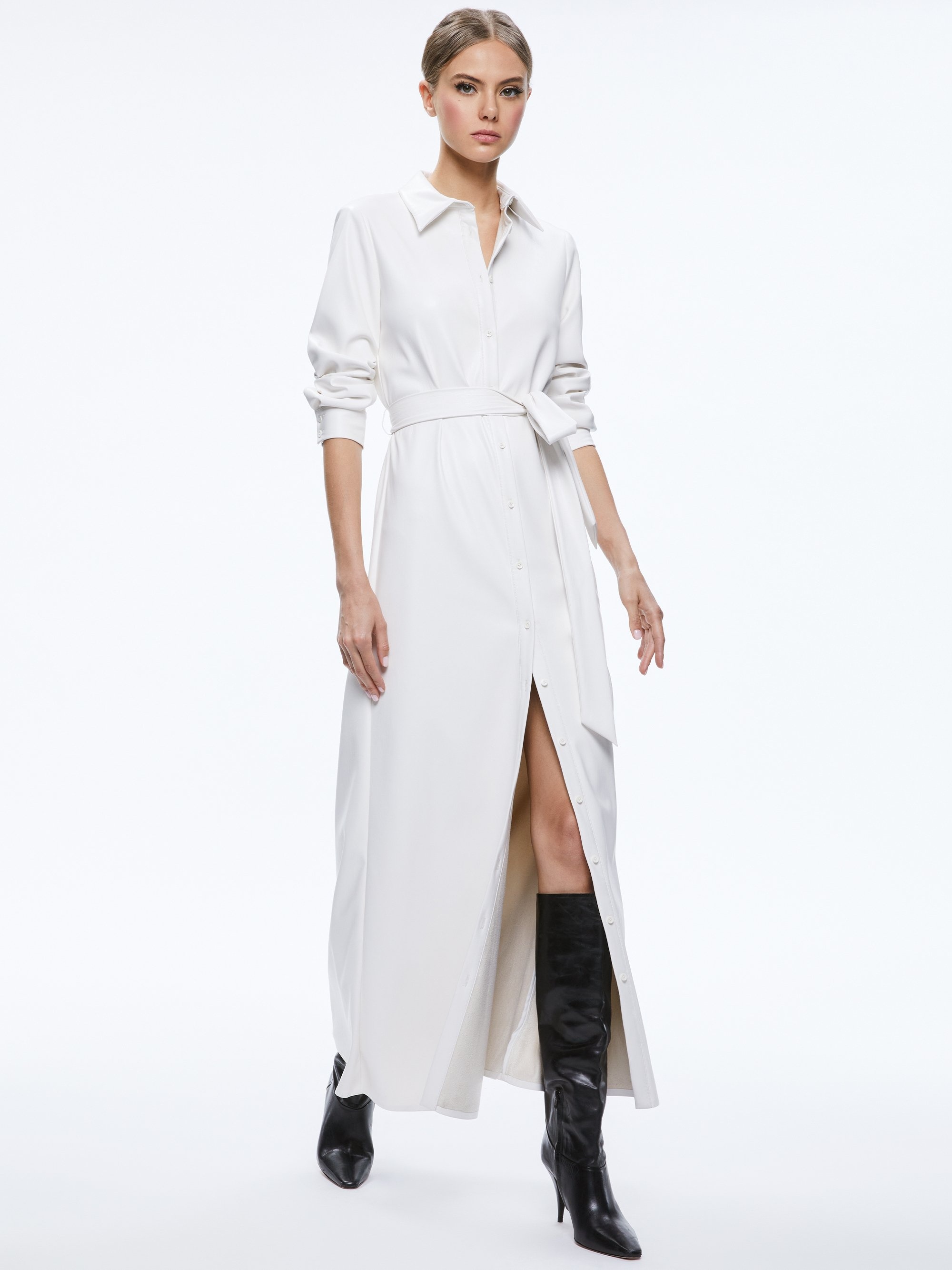 CHASSIDY VEGAN LEATHER MAXI SHIRT DRESS - 4