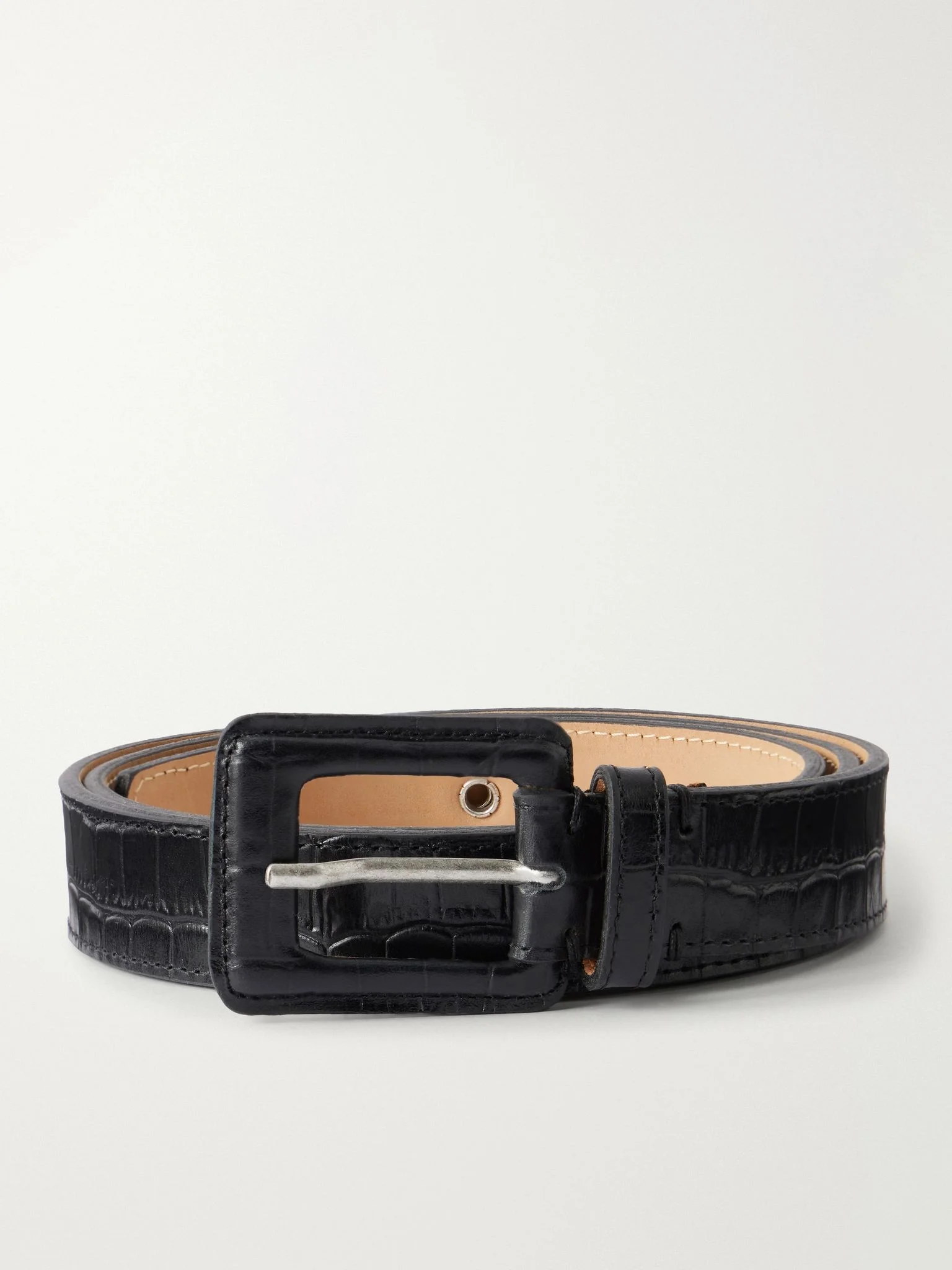 Drivers 3cm Croc-Effect Leather Belt Black - 1