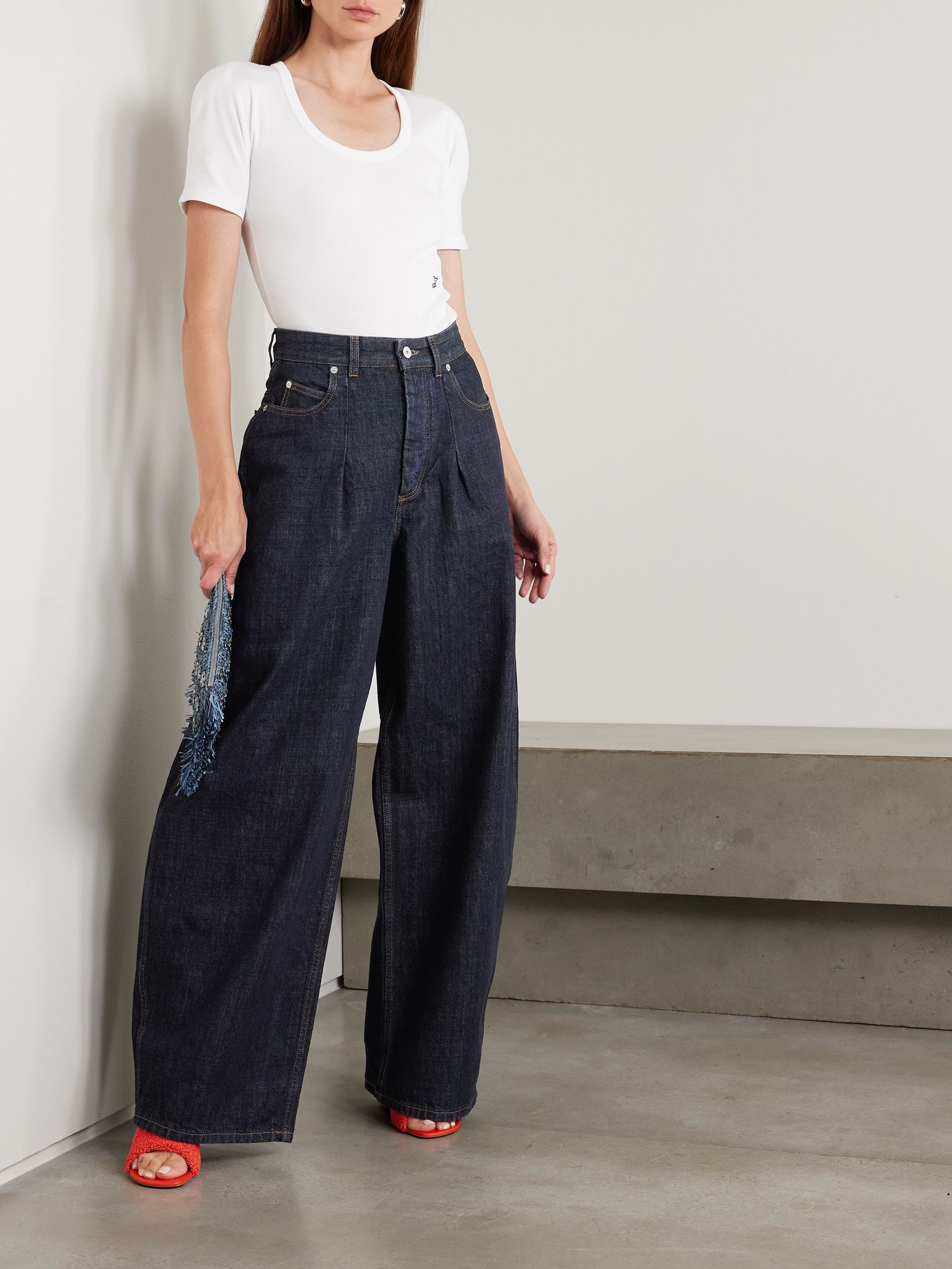 The Ovalo de-Nîmes pleated high-rise barrel-leg jeans Dark denim - 2