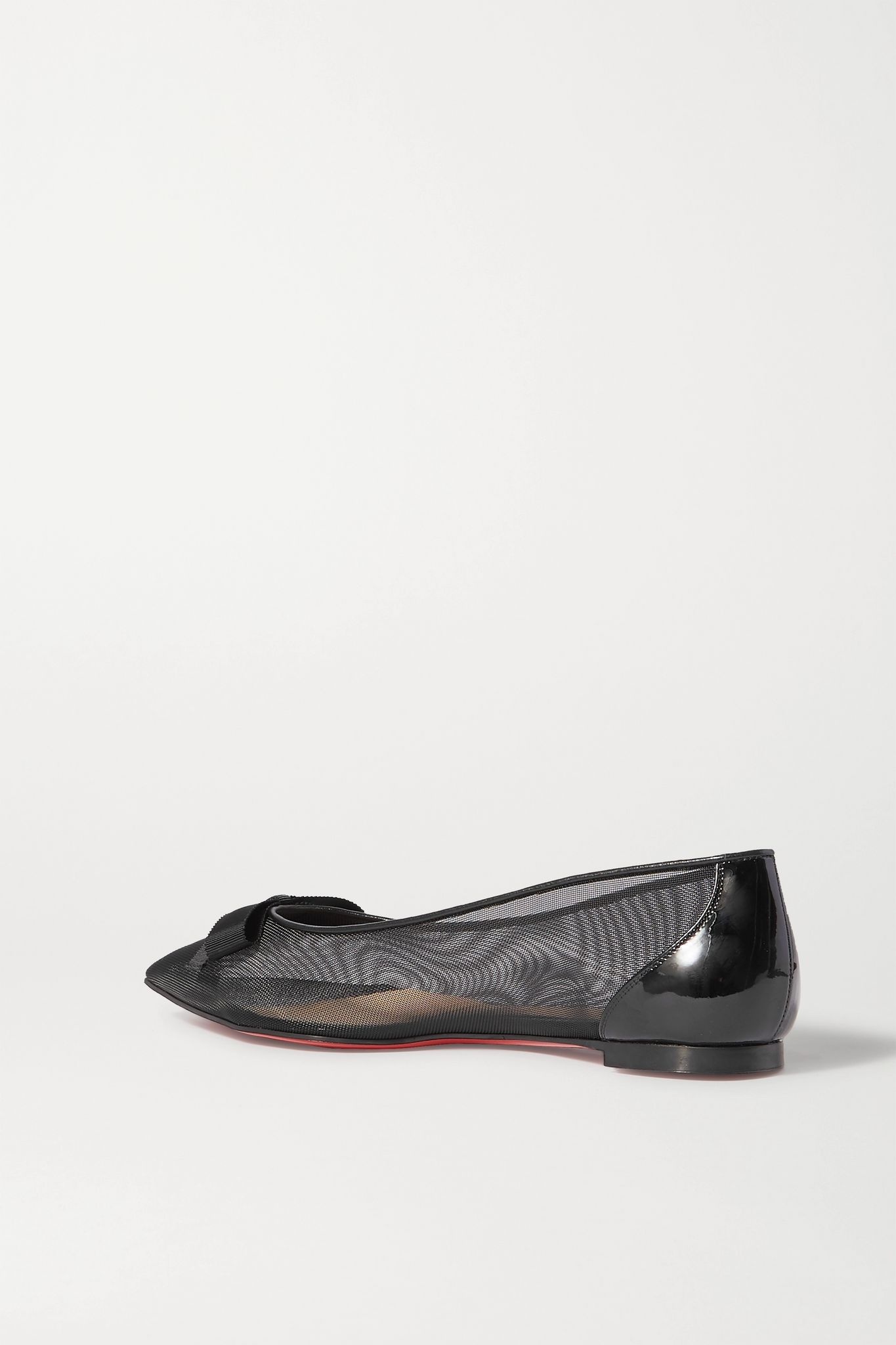 Follies bow-detailed mesh and patent-leather point-toe flats - 4