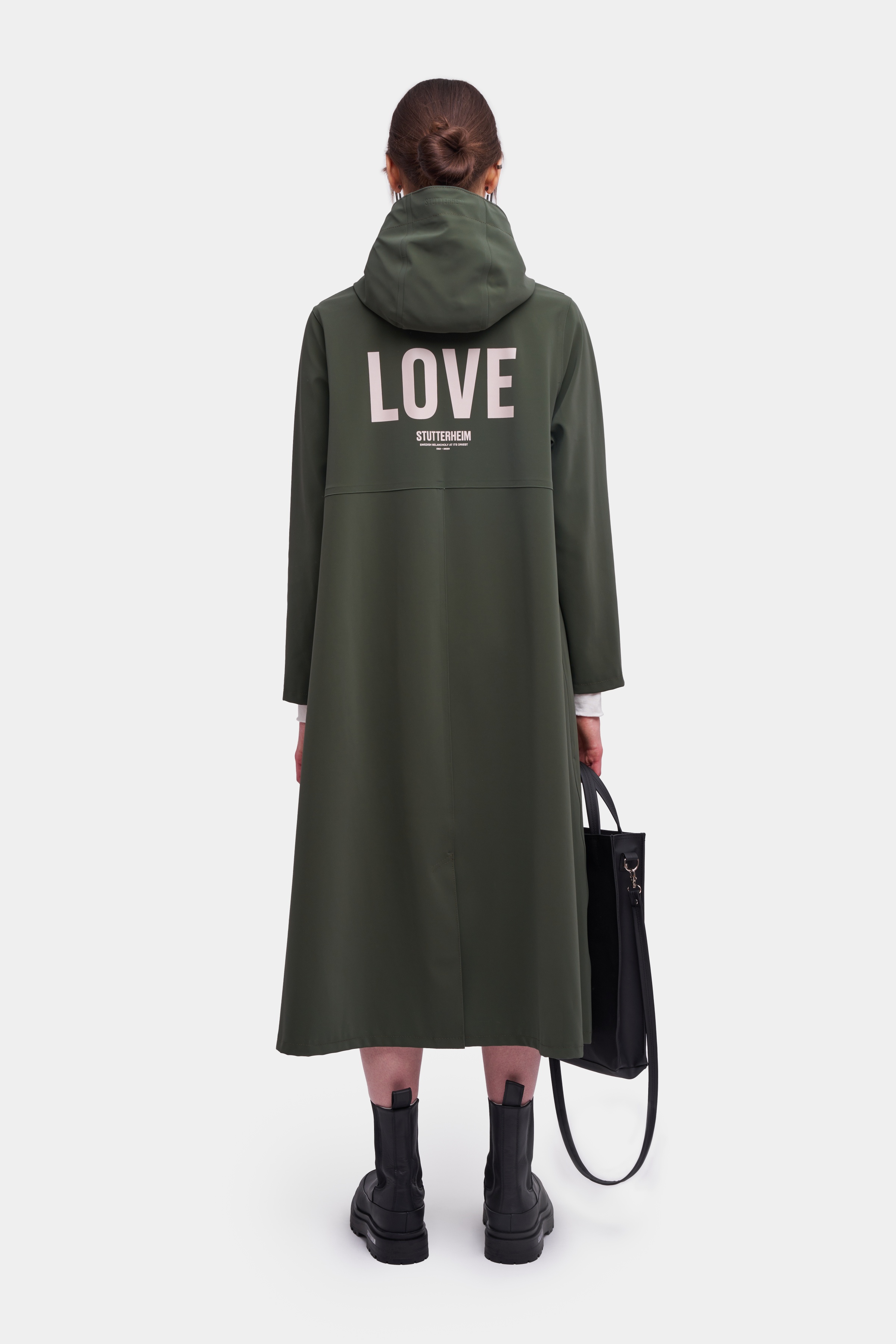 Mosebacke Long Matte Print Raincoat Dark Green - 4