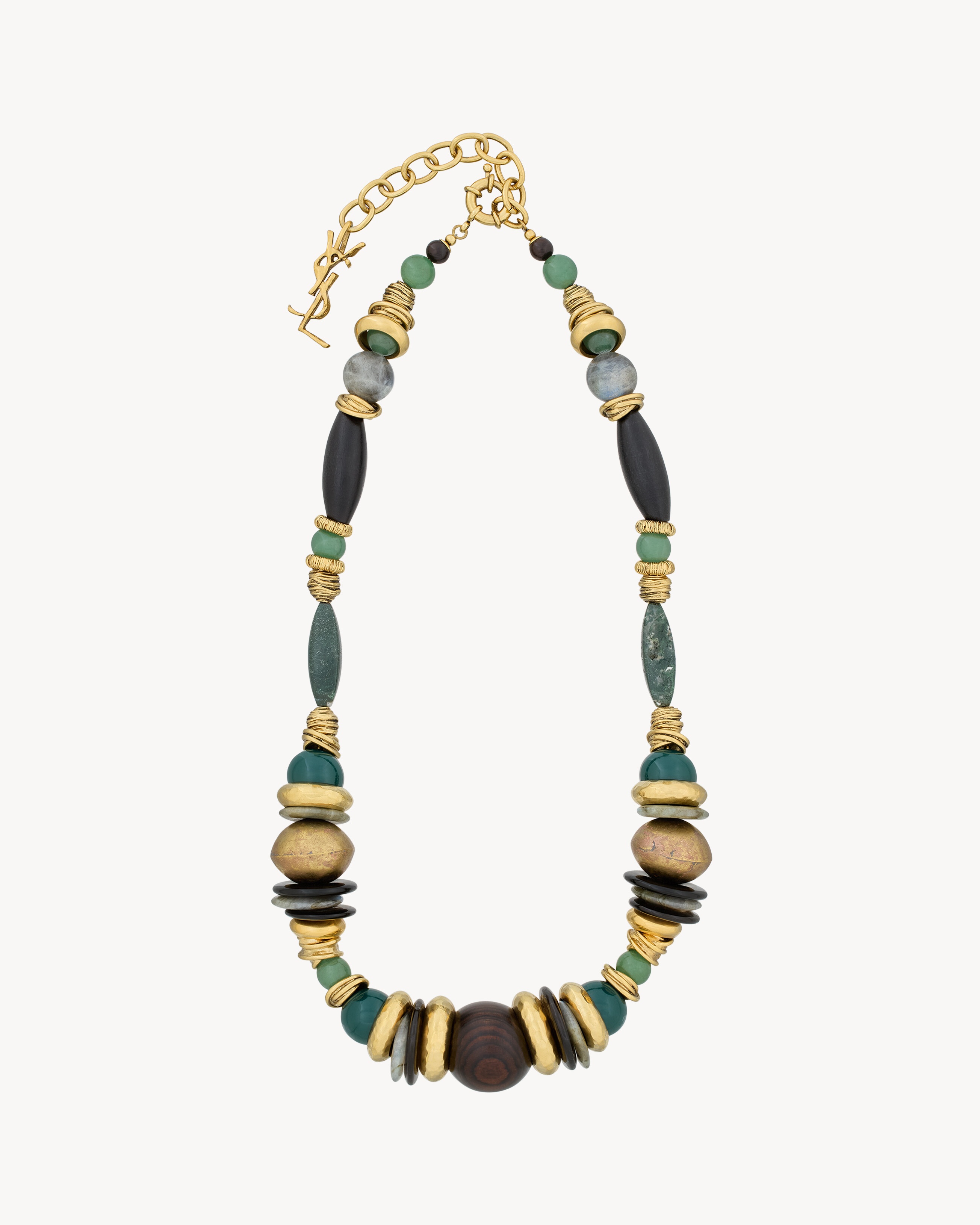 OVERSIZED NECKLACE IN GEMSTONES, WOOD, RESIN, AND METAL - 1