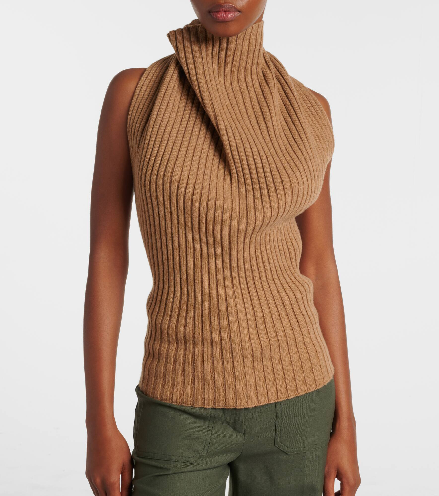 Draped ribbed-knit wool-blend top - 6
