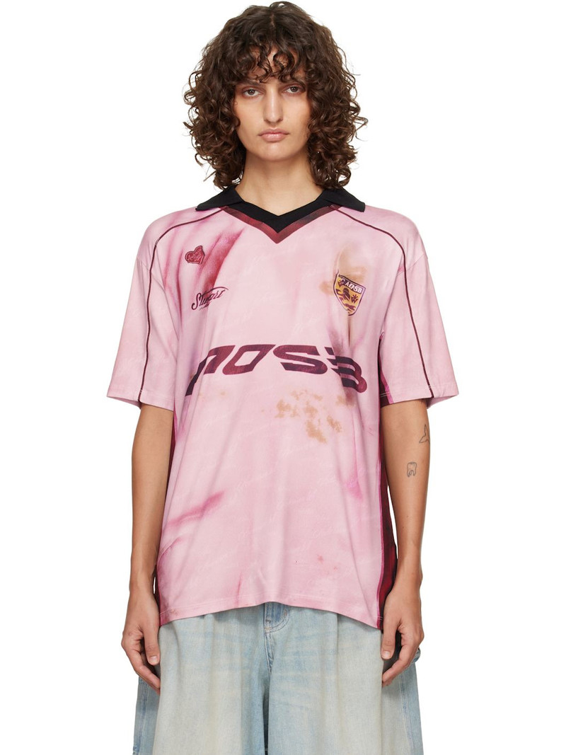 Pink Printed Football Jersey T-shirt 1