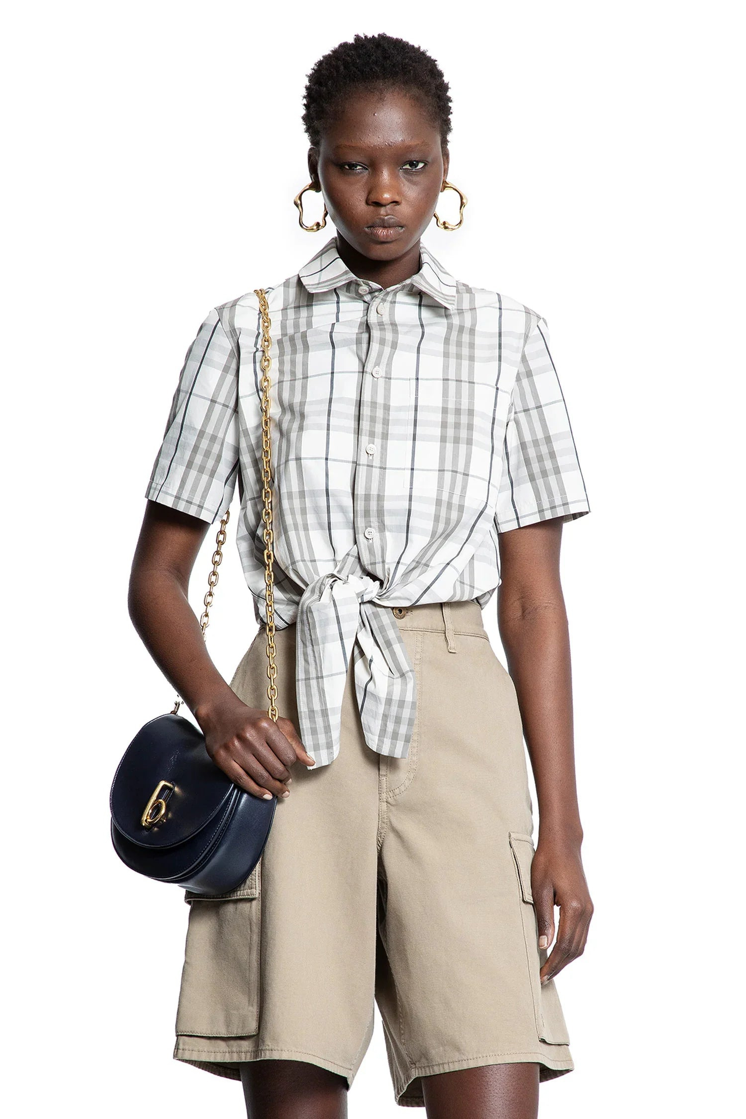 Cropped-Check-Cotton-Short-Sleeve-Shirt - 5