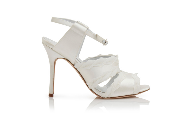Cream Satin Open Toe Pumps - 1