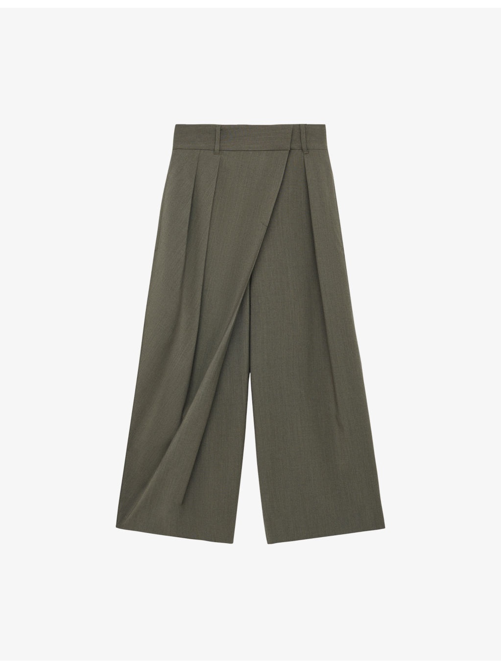 Wrap-Front Wide-Leg Cropped Wool Trousers - 1