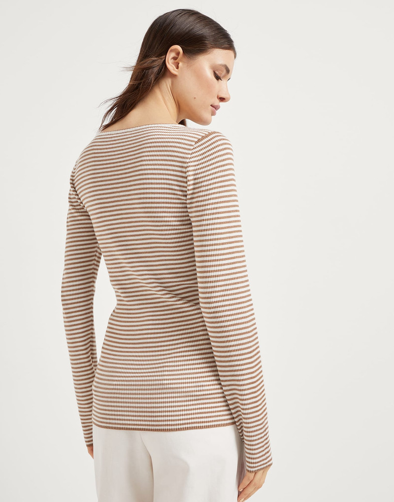Brunello Cucinelli Sparkling striped cashmere and silk lightweight sweater outlook