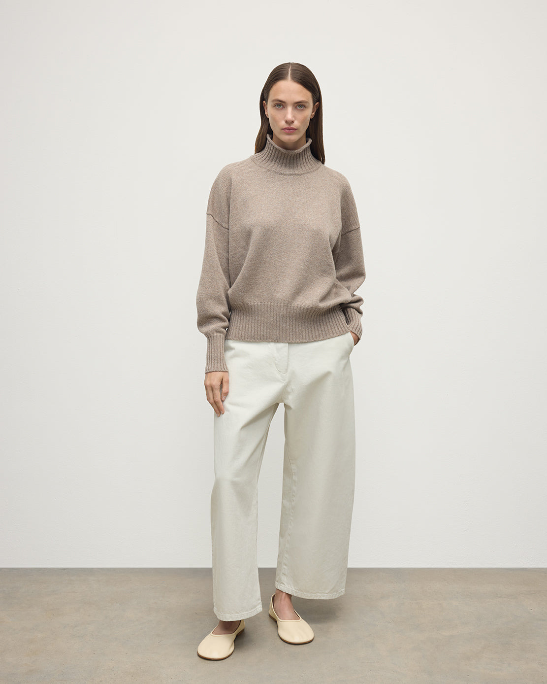 High Neck Brown Cashmere Jumper - 2