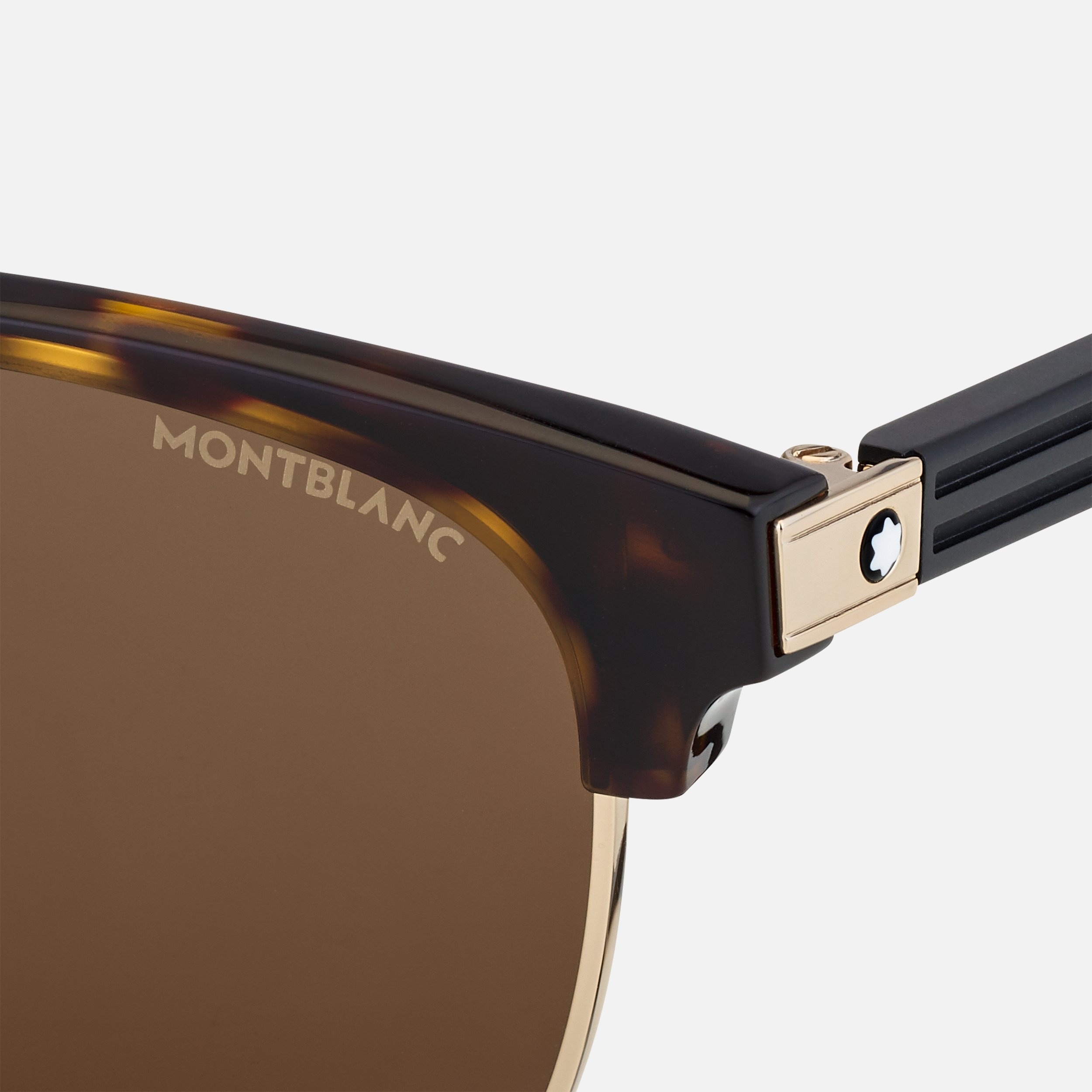 Rectangular Gold-Colored Sunglasses with Brown-Colored Acetate Frame - 2