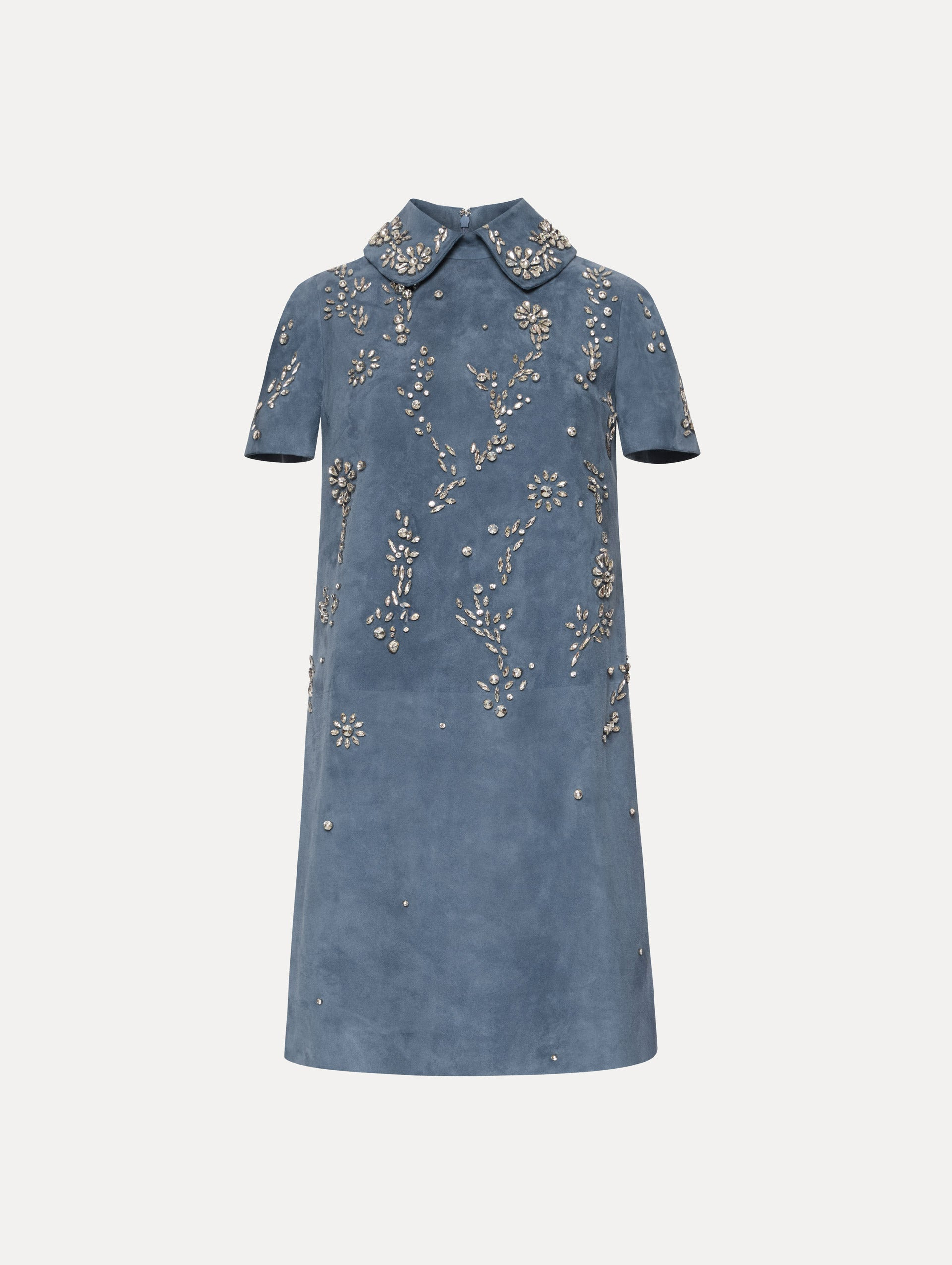 CRYSTAL EMBROIDERED SUEDE SHIFT DRESS - 1