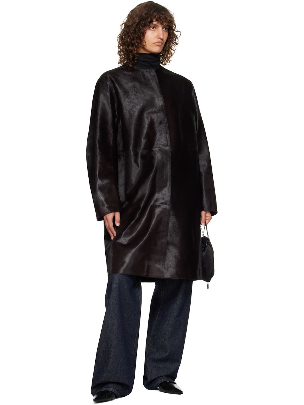 Brown Miller Pony Effect Leather Coat - 4