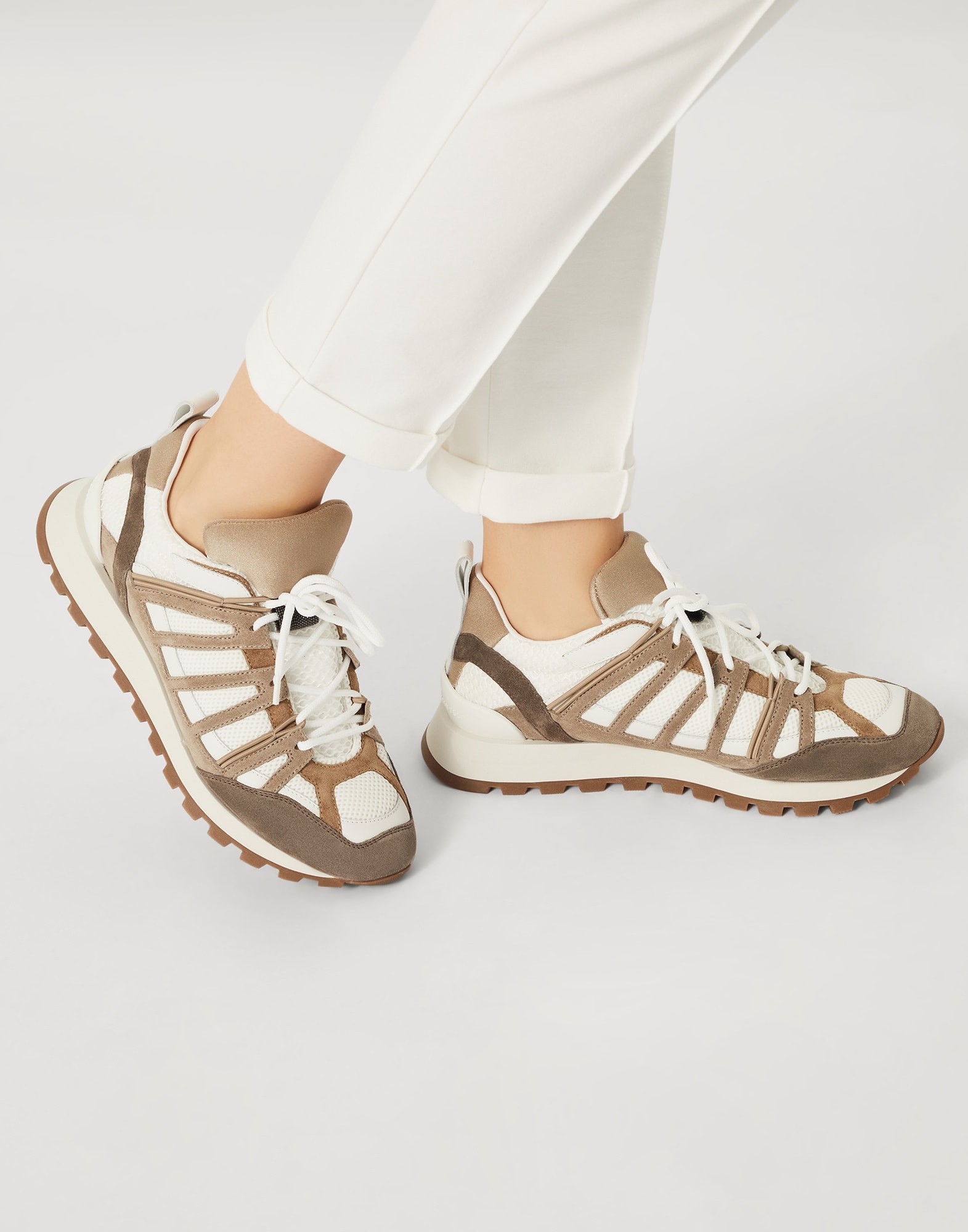 Suede and techno fabric runners with shiny loop detail - 4