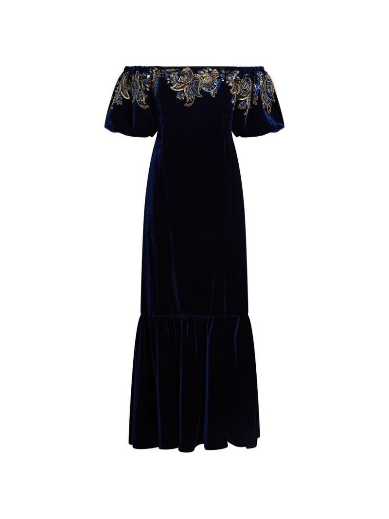 off-shoulder paisley-foliage maxi dress 1