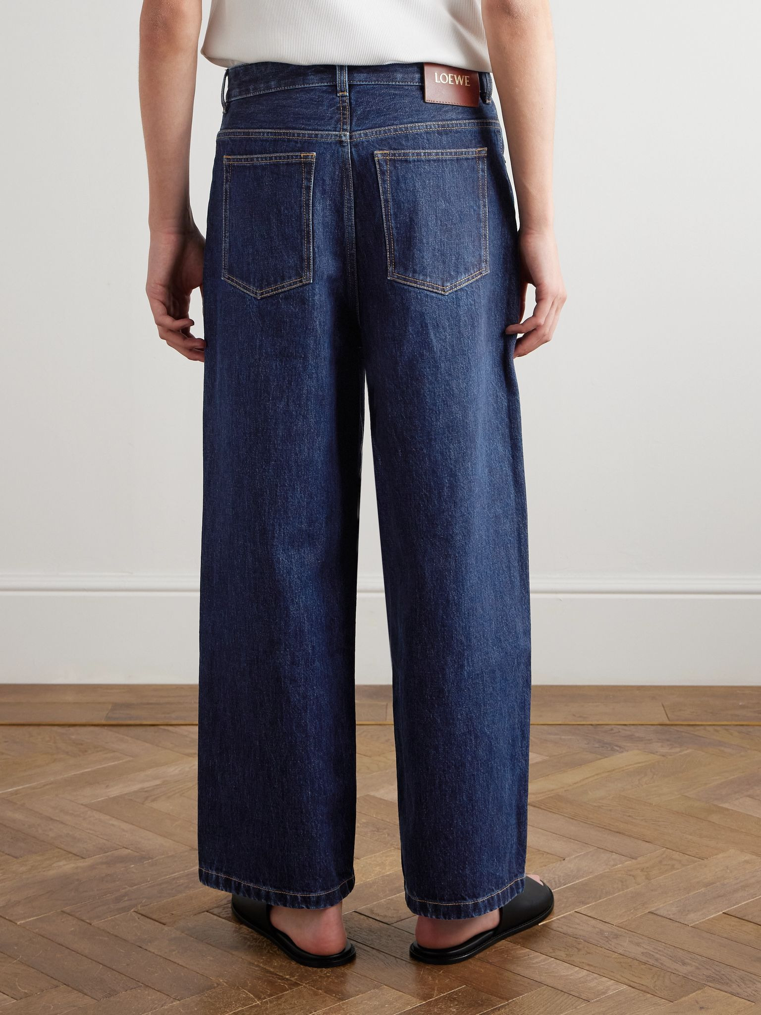 Wide-Leg Logo-Appliquéd Jeans Blue - 4