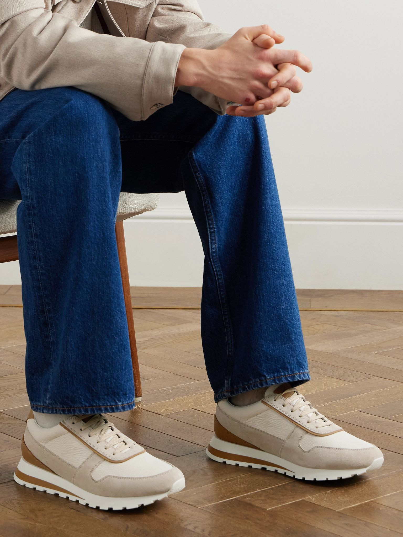 Olimpo Full-Grain Leather and Suede Sneakers Beige - 2