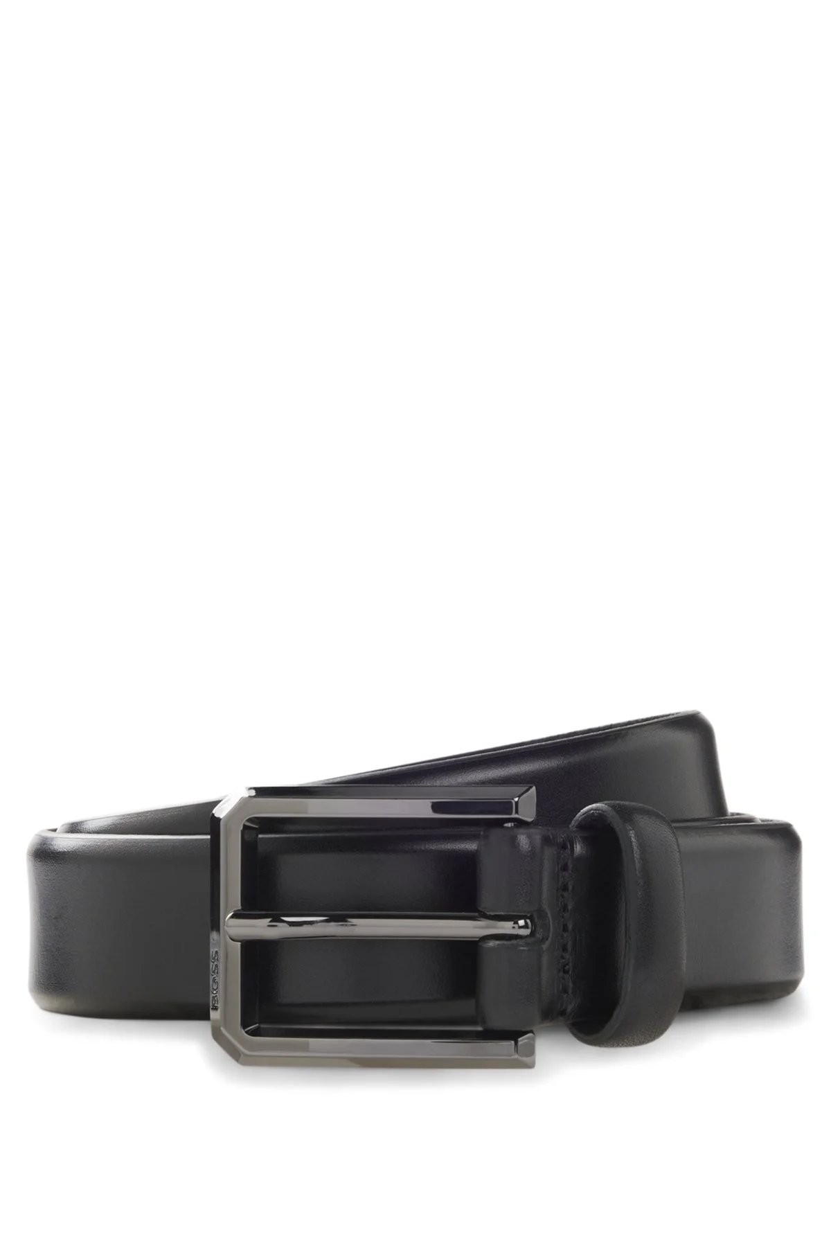 SMOOTH LEATHER BELT WITH ENGRAVED GUNMETAL BUCKLE - 1