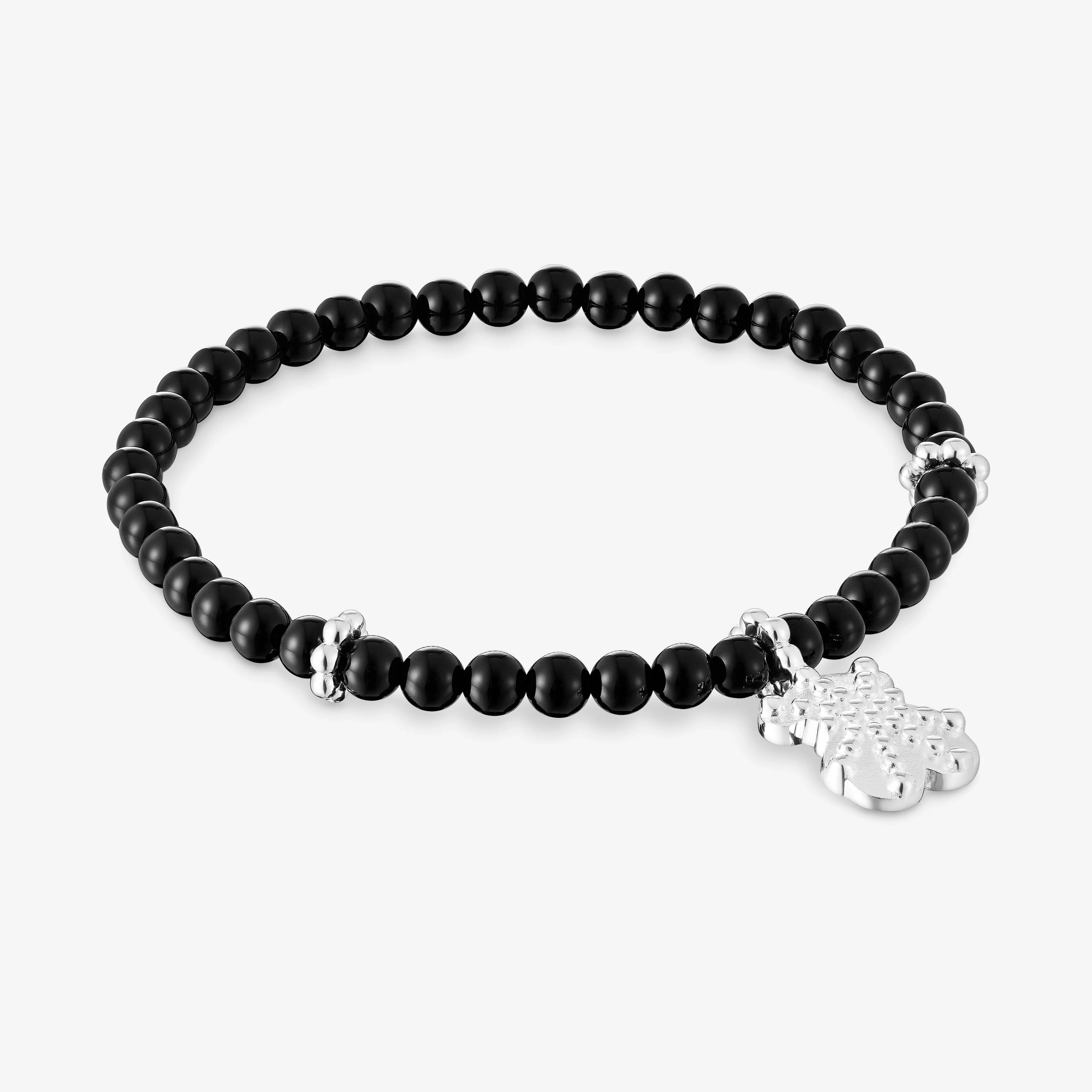 Silver elastic Bracelet with onyx and bear charm TOUS Grain - 1