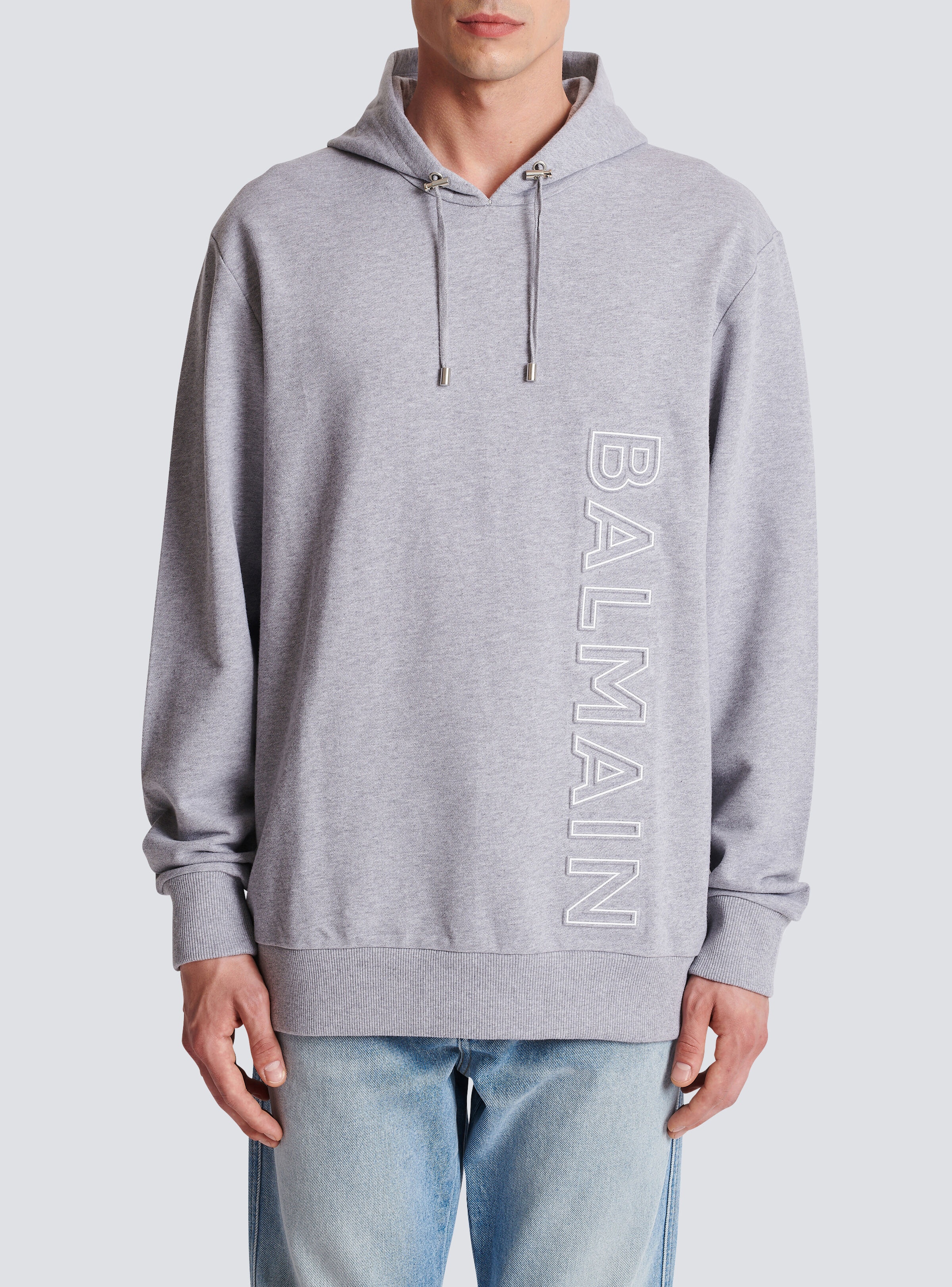 Hoodie in eco-responsible cotton with reflective Balmain logo - 5